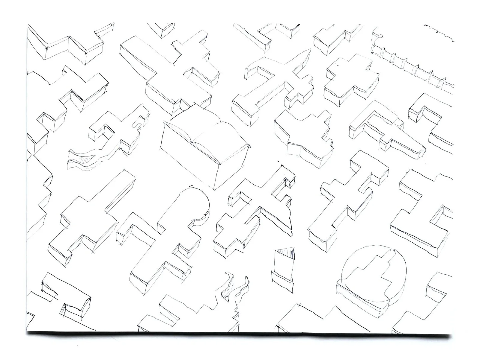 Line drawing of an aerial view of a possible layout of the 'Hopscotch' project.