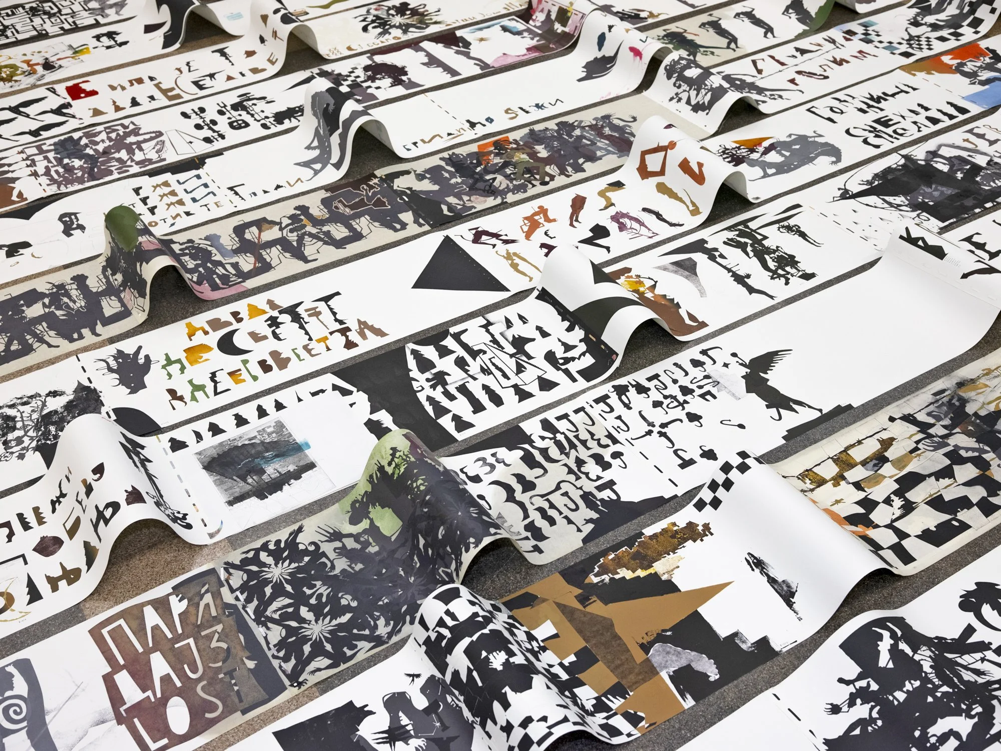 Paradajz Lost, installation of 12 scrolls, waves, talas, Zrenjanin, Slavko Djuric, NYC
