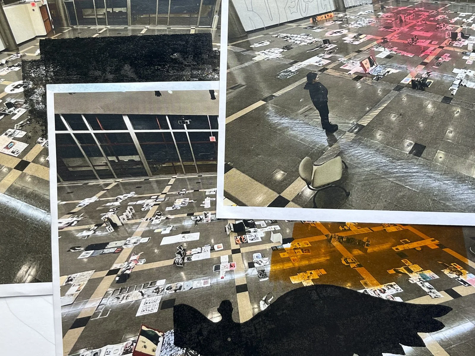 Photo documentation of the first instalment of the 'Hopscotch' project covering 2400 square feet at the Great Hall of FIT in NYC, Jan 2025