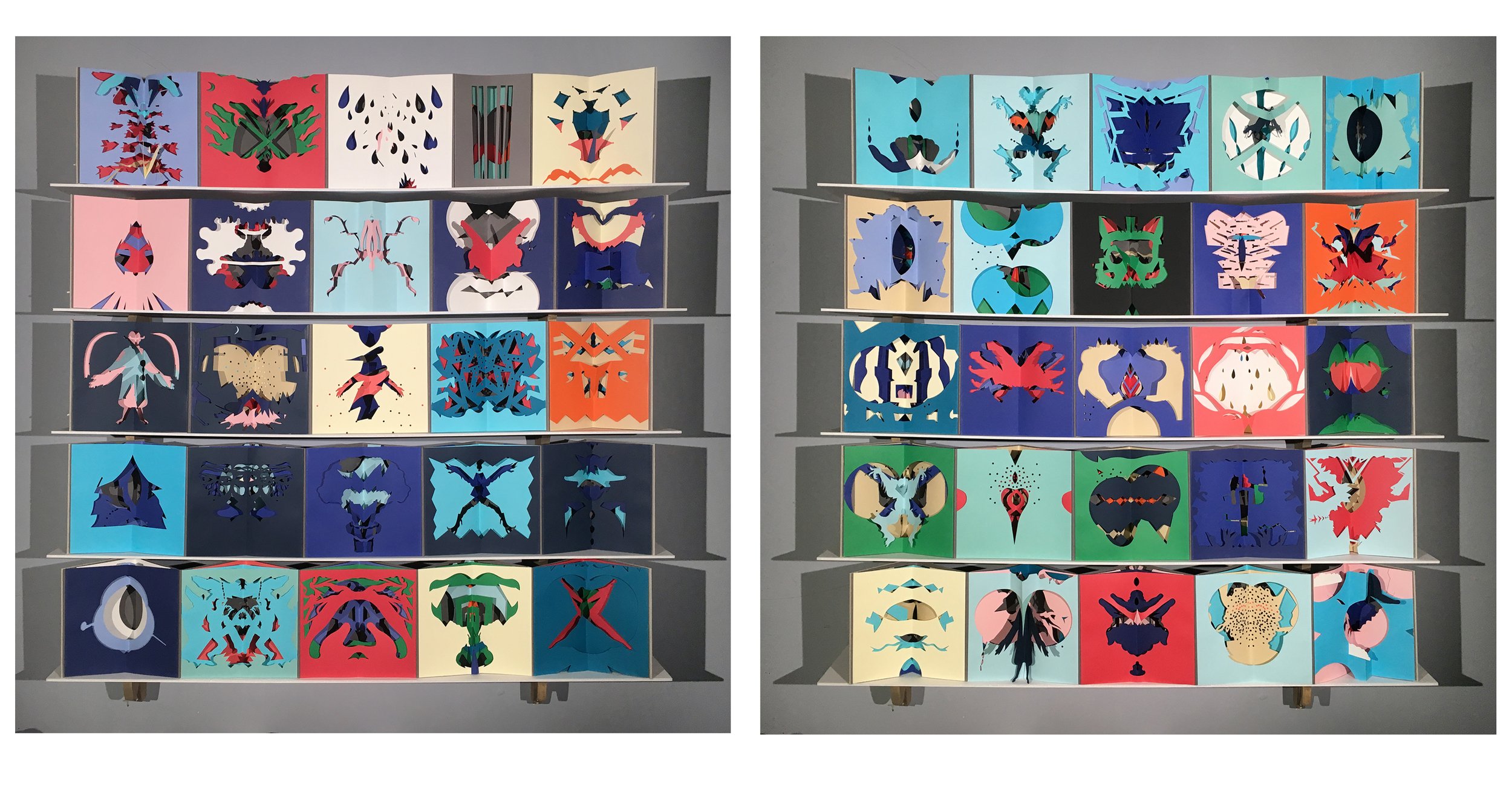 Homeland Insecurity. artists' book, installation, accordion books, carousel books, Rorschach, kaleidoscope