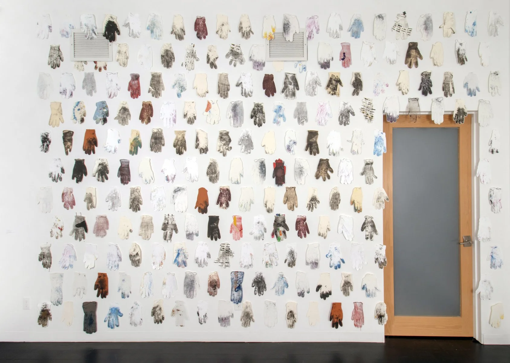 working gloves, prints, installation, constellation