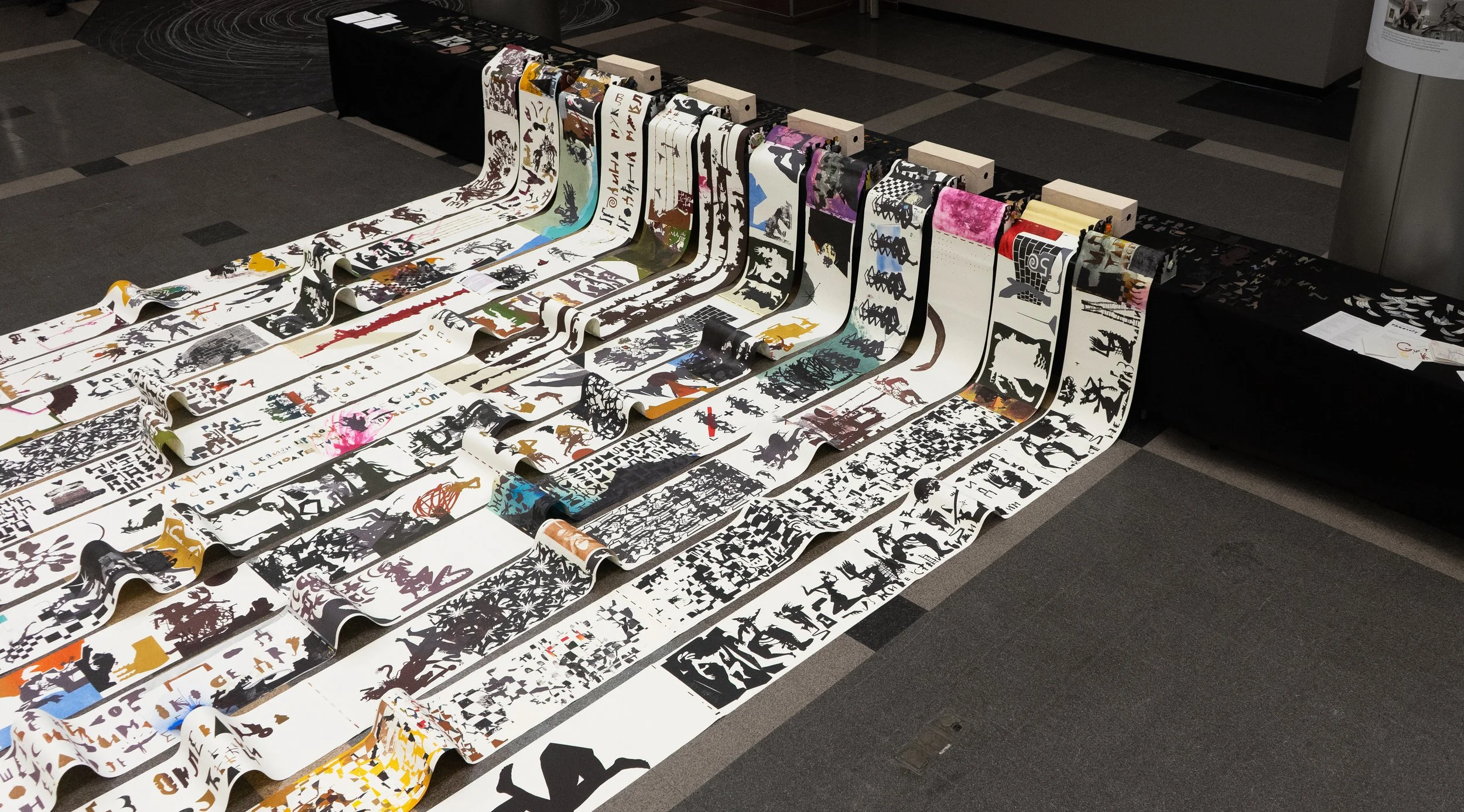Paradajz Lost, installation of 12 scrolls, waves, talas, Zrenjanin, Slavko Djuric, NYC