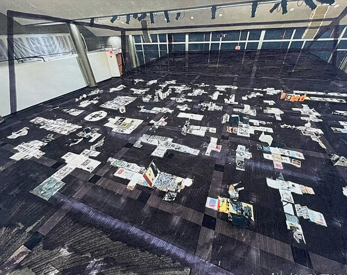 Photo documentation of the first instalment of the 'Hopscotch' project covering 2400 square feet at the Great Hall of FIT in NYC, Jan 2025