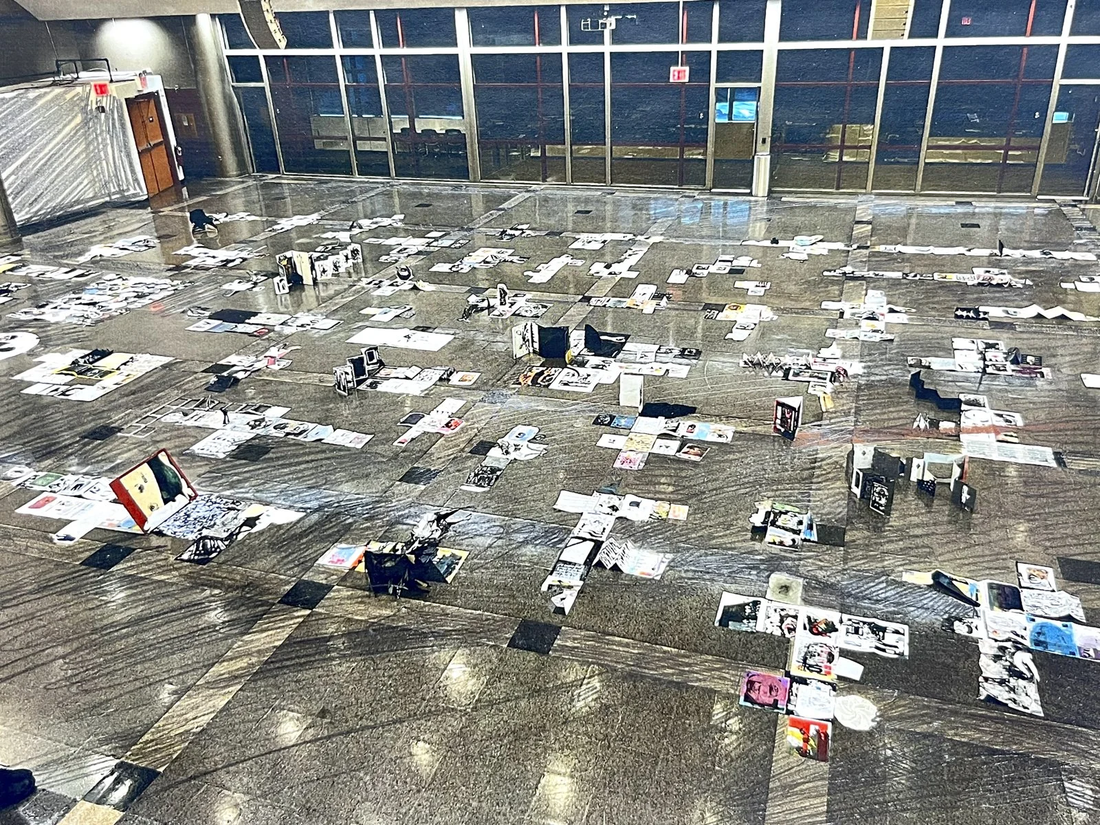 Photo documentation of the first instalment of the 'Hopscotch' project covering 2400 square feet at the Great Hall of FIT in NYC, Jan 2025