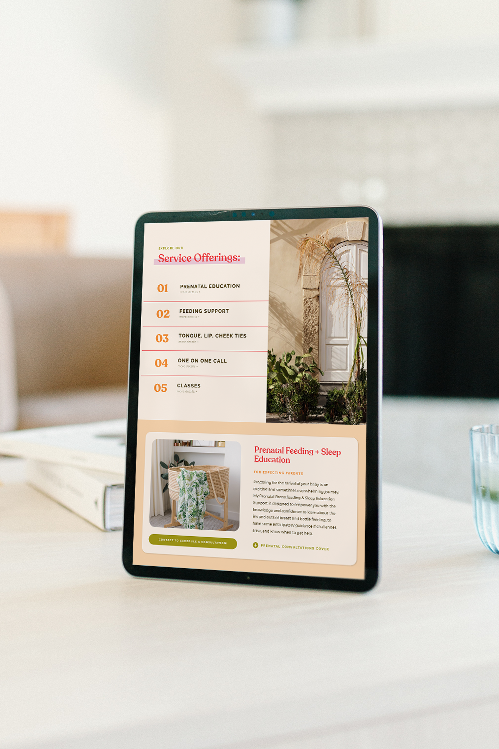 Two Can Grow website section outlining key services like lactation consulting, tongue-tie therapy, and bottle feeding support.
