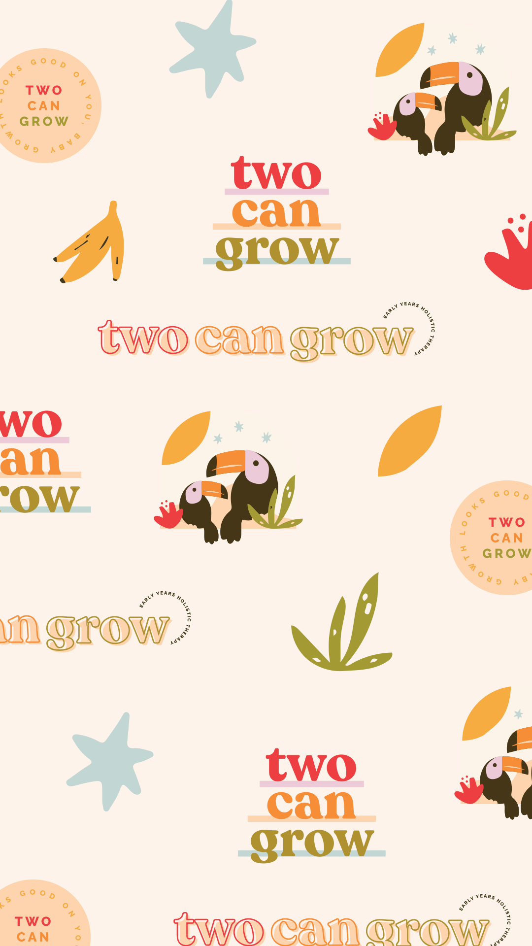 Primary logo for Two Can Grow featuring bold, colorful text in a playful stacked layout.