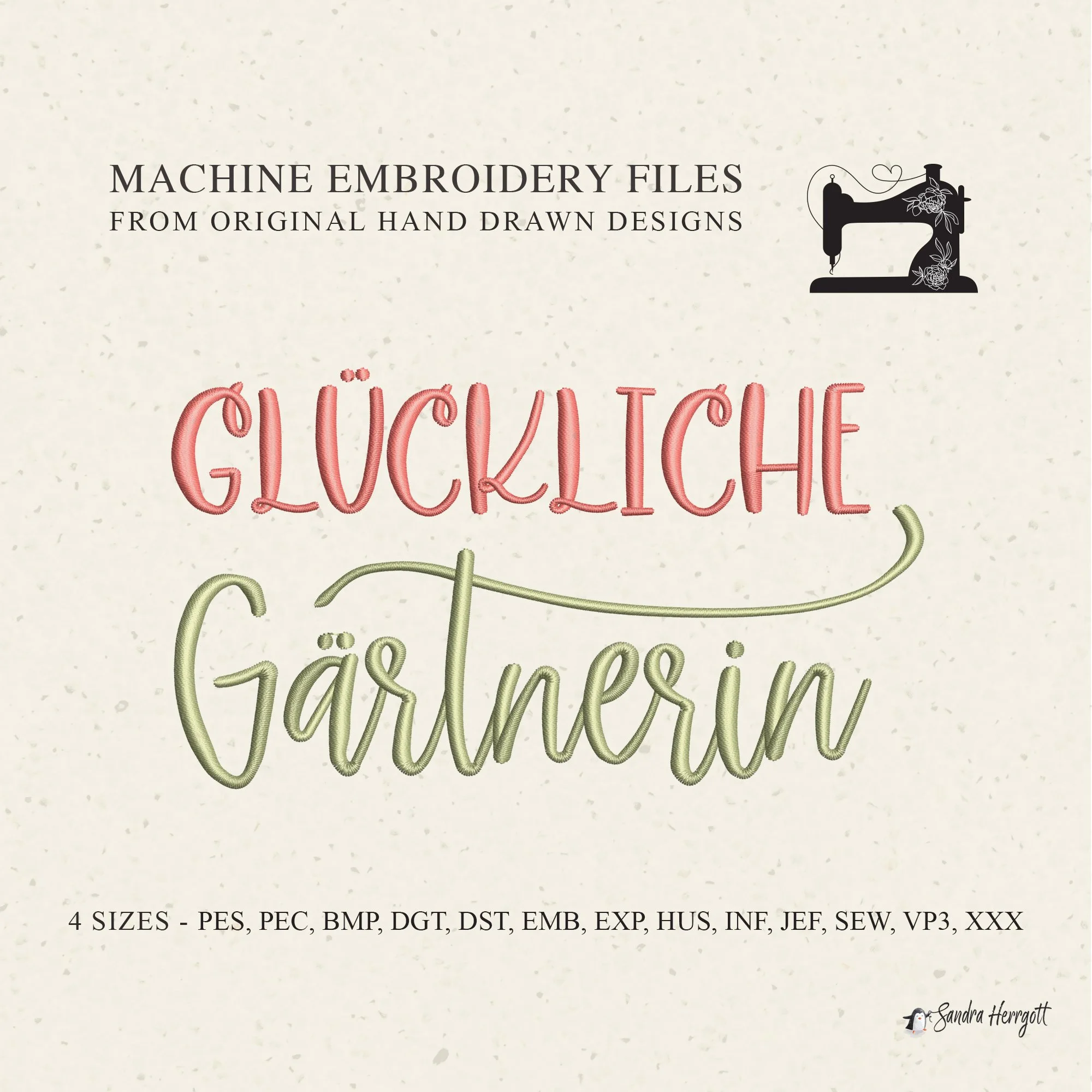 GERMAN happy gardener embroidery design pattern file