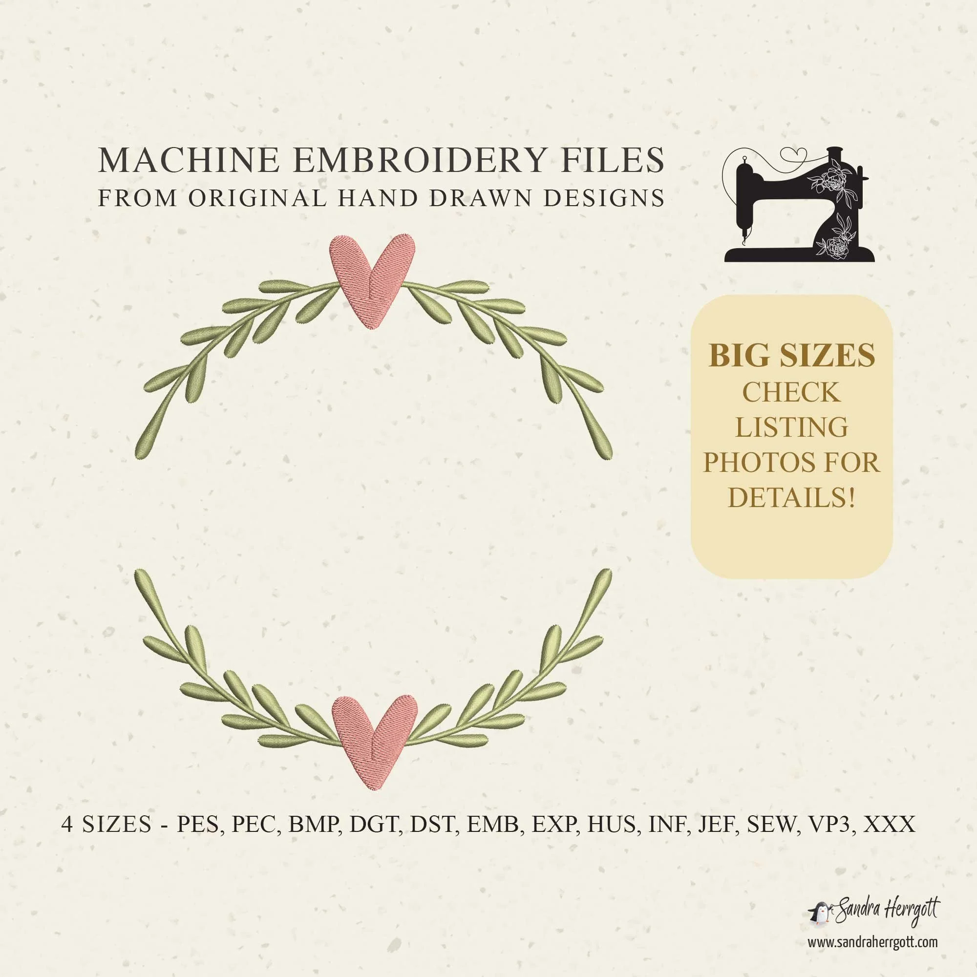 Big Size Heart Wreath full stitch machine embroidery design pattern file