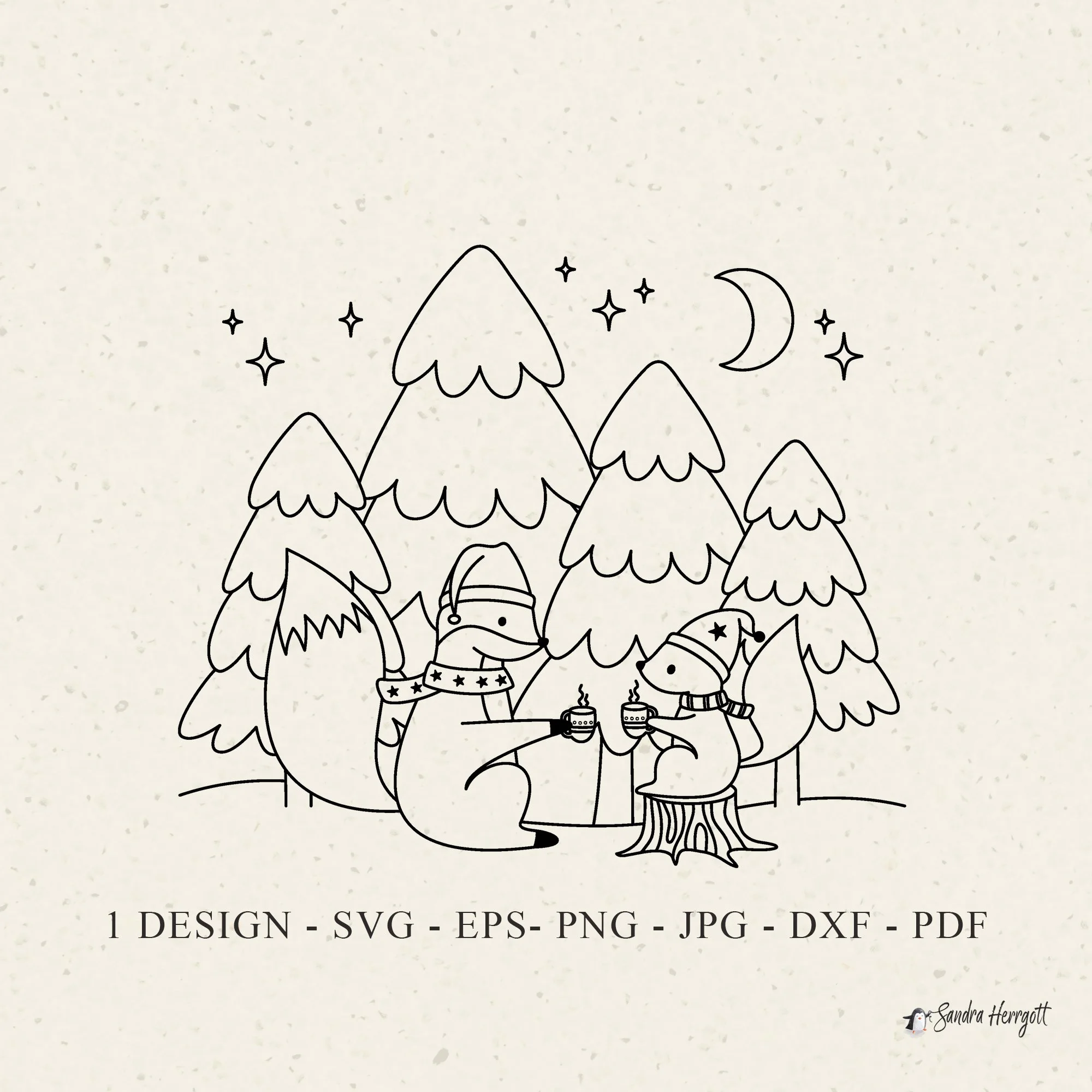 Winter Fox Squirrel Tea Time Plotter File Svg Dxf Png Jpg Eps