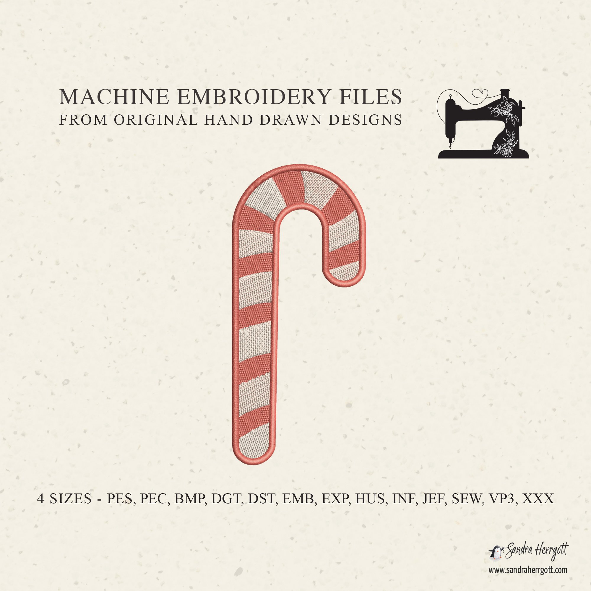 Candy Cane machine embroidery design pattern file
