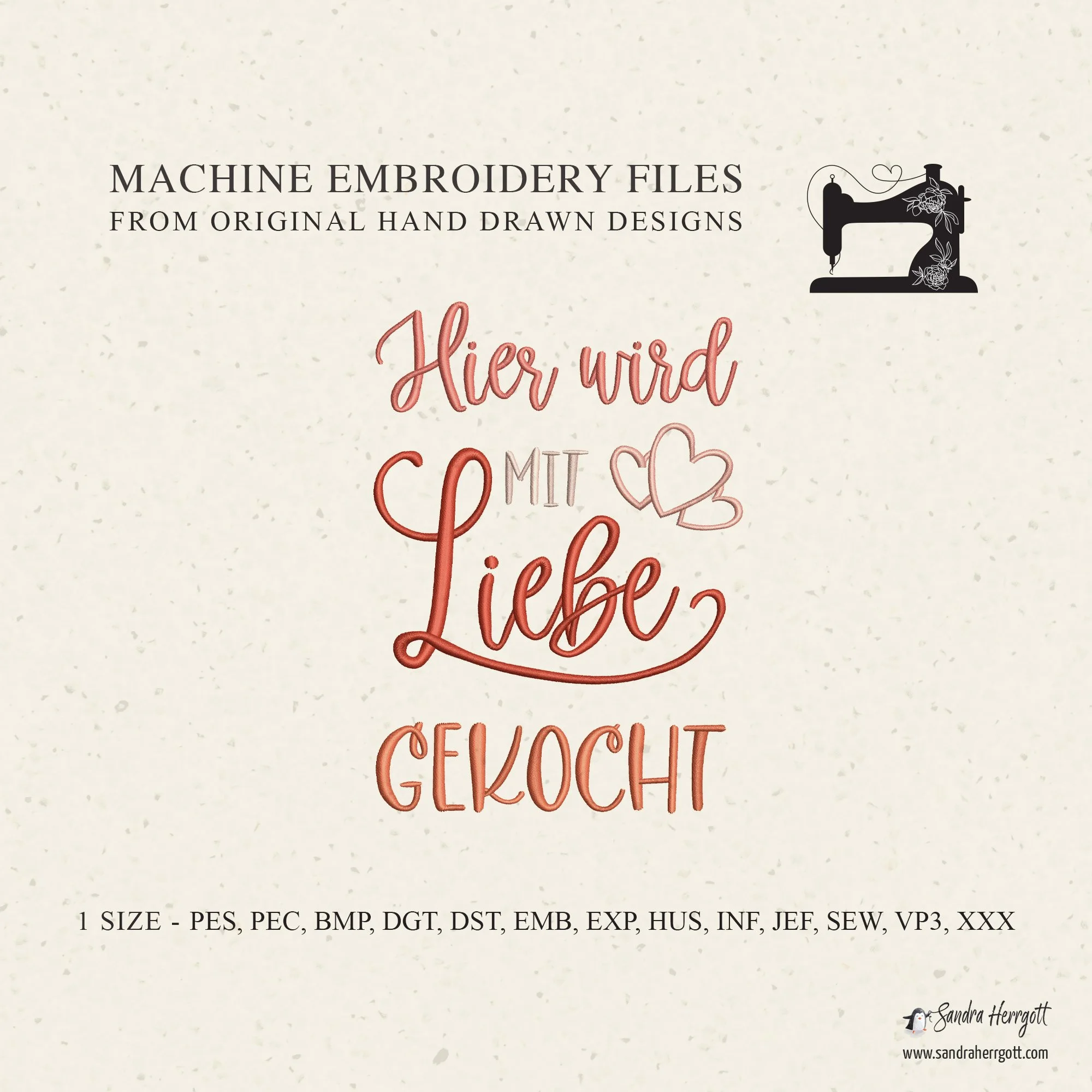 GERMAN Here we cook with love machine embroidery design pattern file