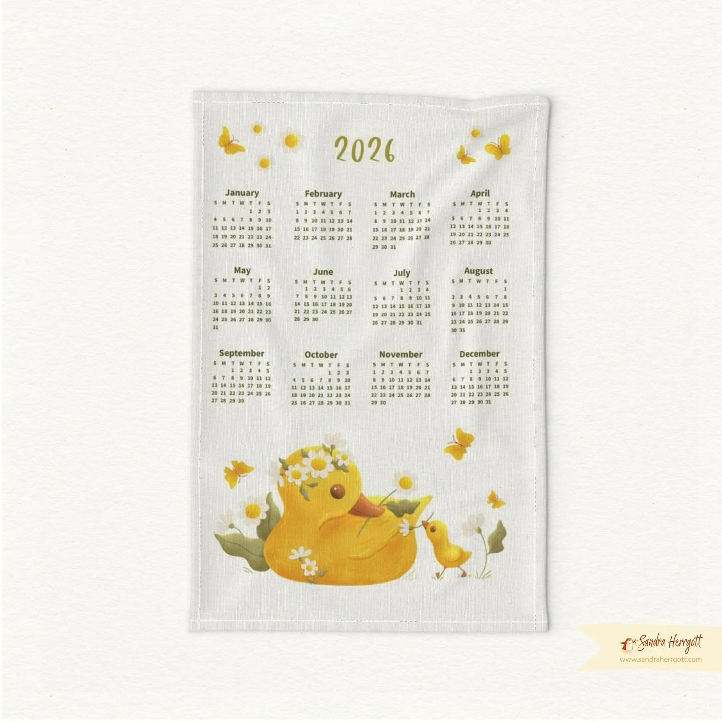 This is my entry for the current &ldquo;2026 Tea towel&rdquo; #spoonflowerchallenge.
.
I thought mama duck and her sweet duckling might inspire little ones to help in the kitchen.
.
I submitted the light green option. Which one do you like best?
.
Yo