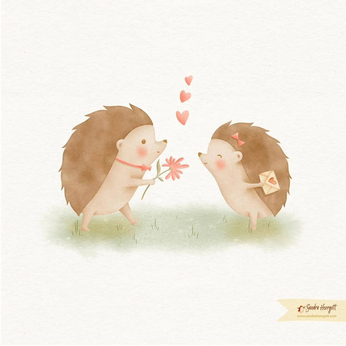 Little hedgehogs in love. 
.
I will sent out my English and German newsletters tomorrow. If you want to snatch this month’s cute freebies you can sign up for my newsletter via my website
💌www.sandraherrgott.com/contact 
Link also in bio. 
.
Pl