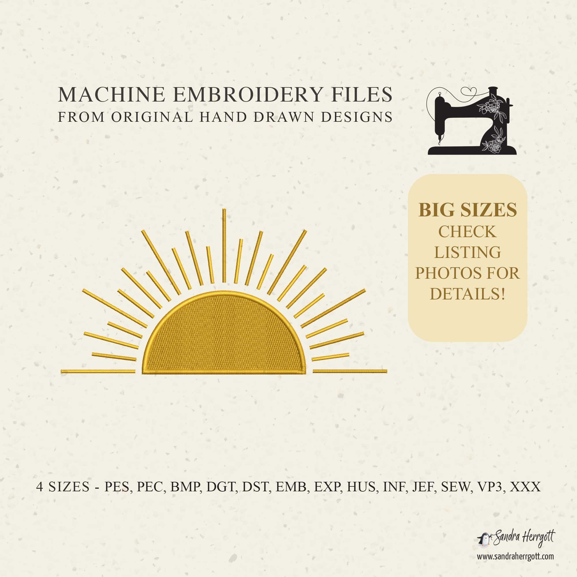 Big Size Half Sun Rising machine embroidery design pattern file