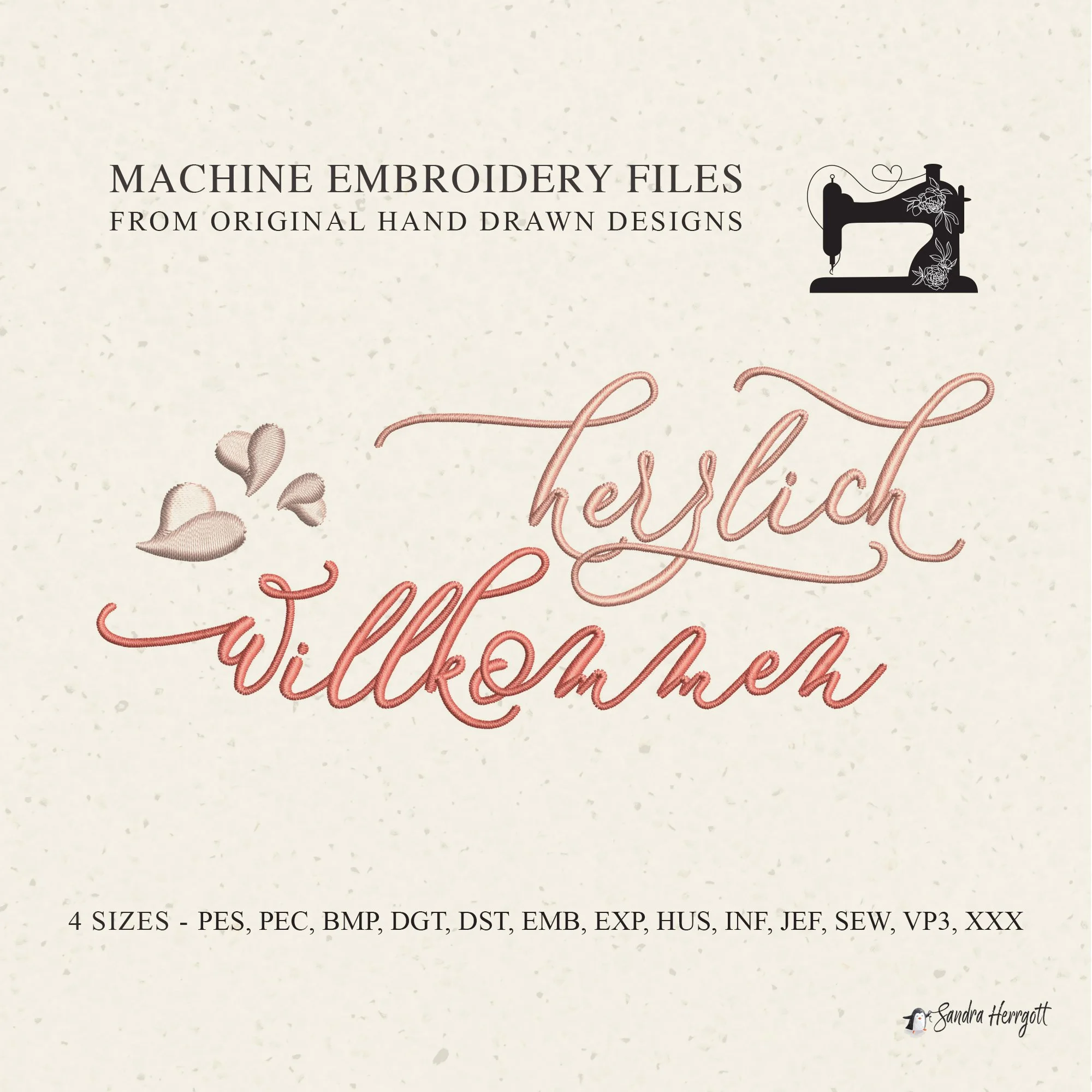 GERMAN Herzlich Willkommen machine embroidery design pattern file