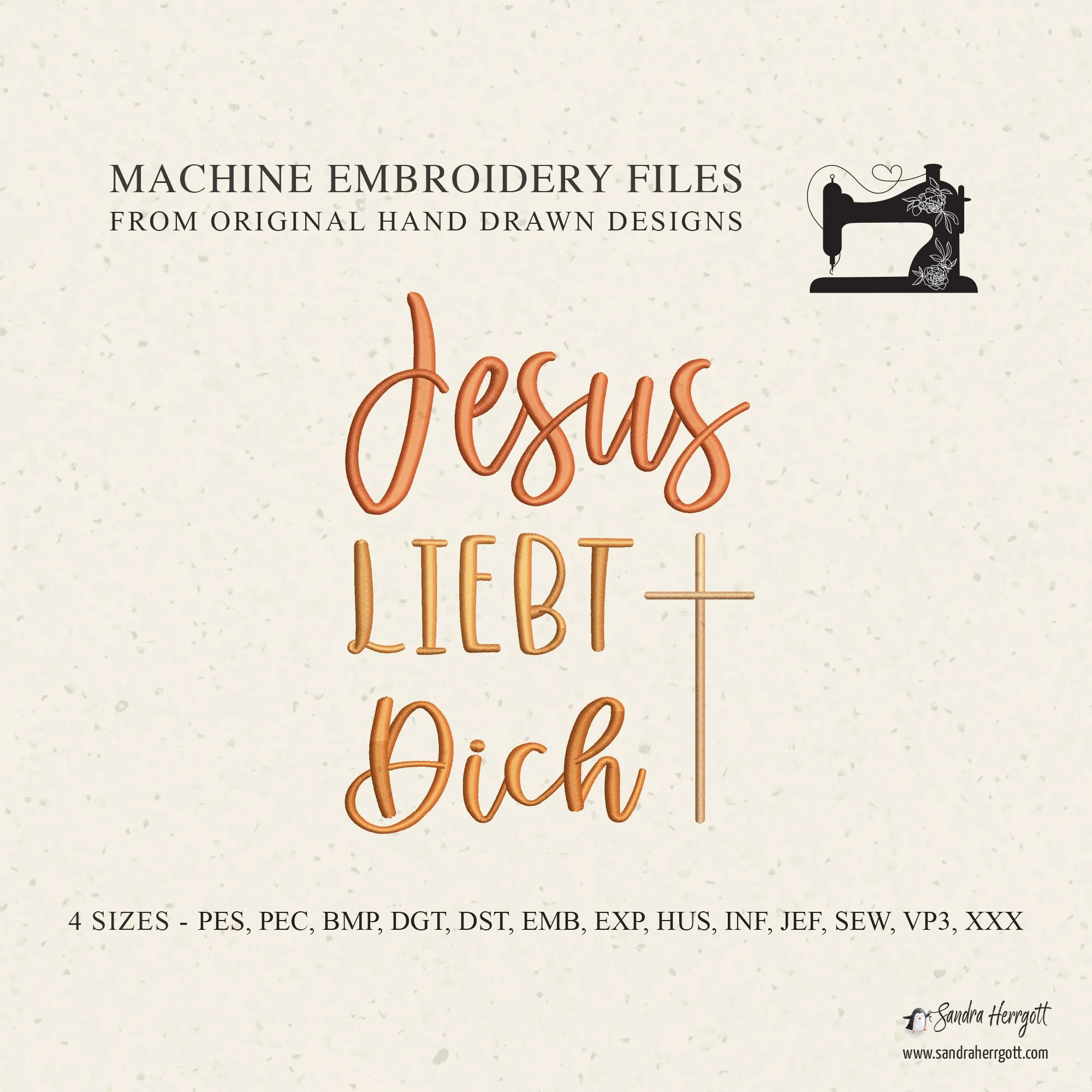German Jesus liebt Dich Cross machine embroidery design pattern file