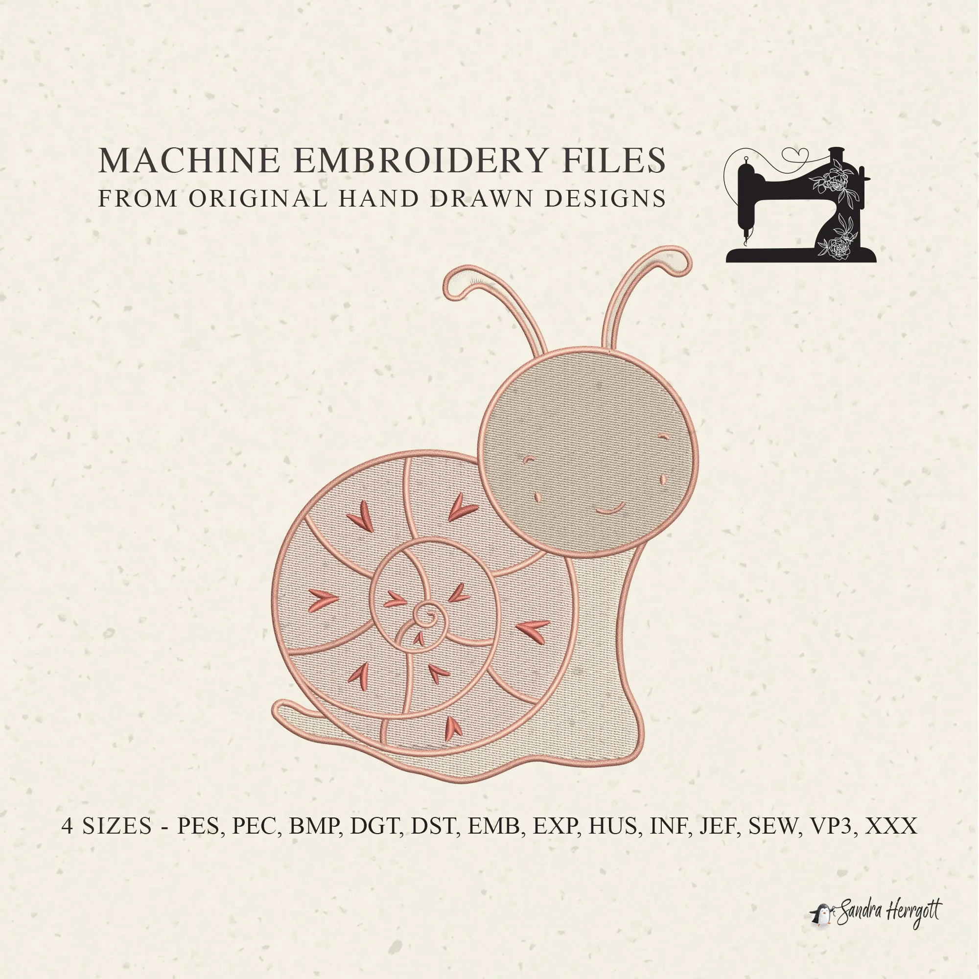 Snail 02 machine embroidery template design pattern file