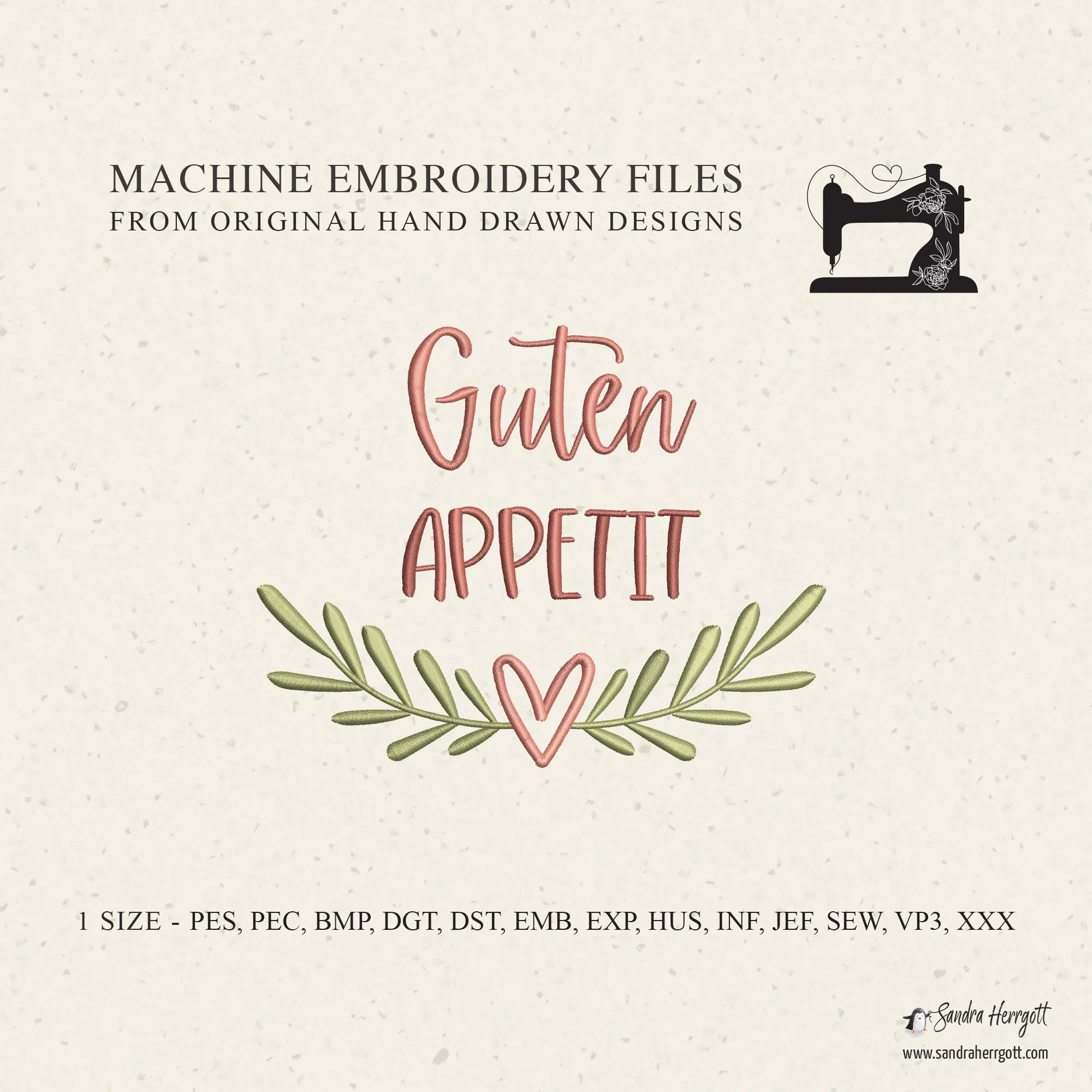 GERMAN Bon appetite machine embroidery design pattern file