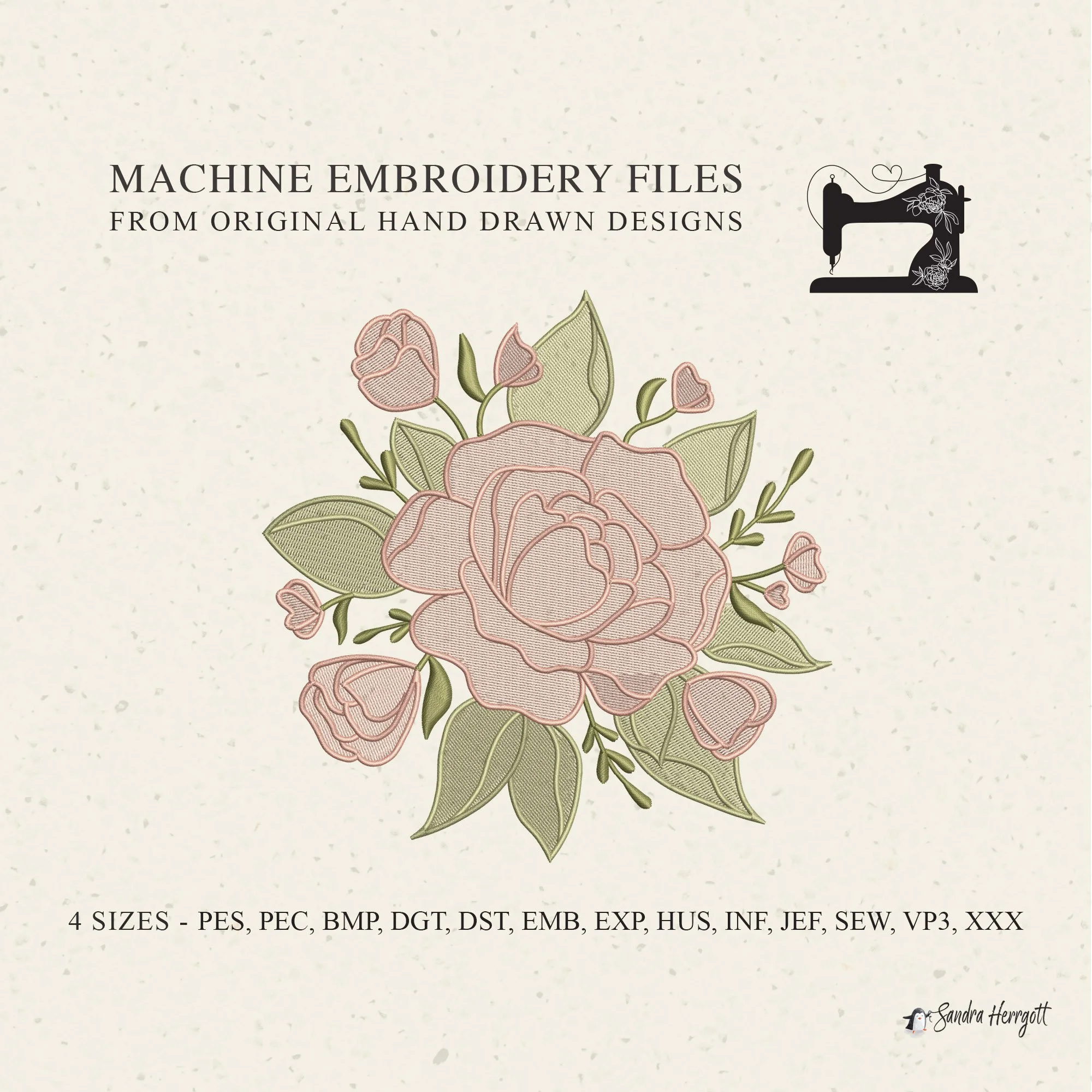 Peony Flower machine embroidery design pattern file