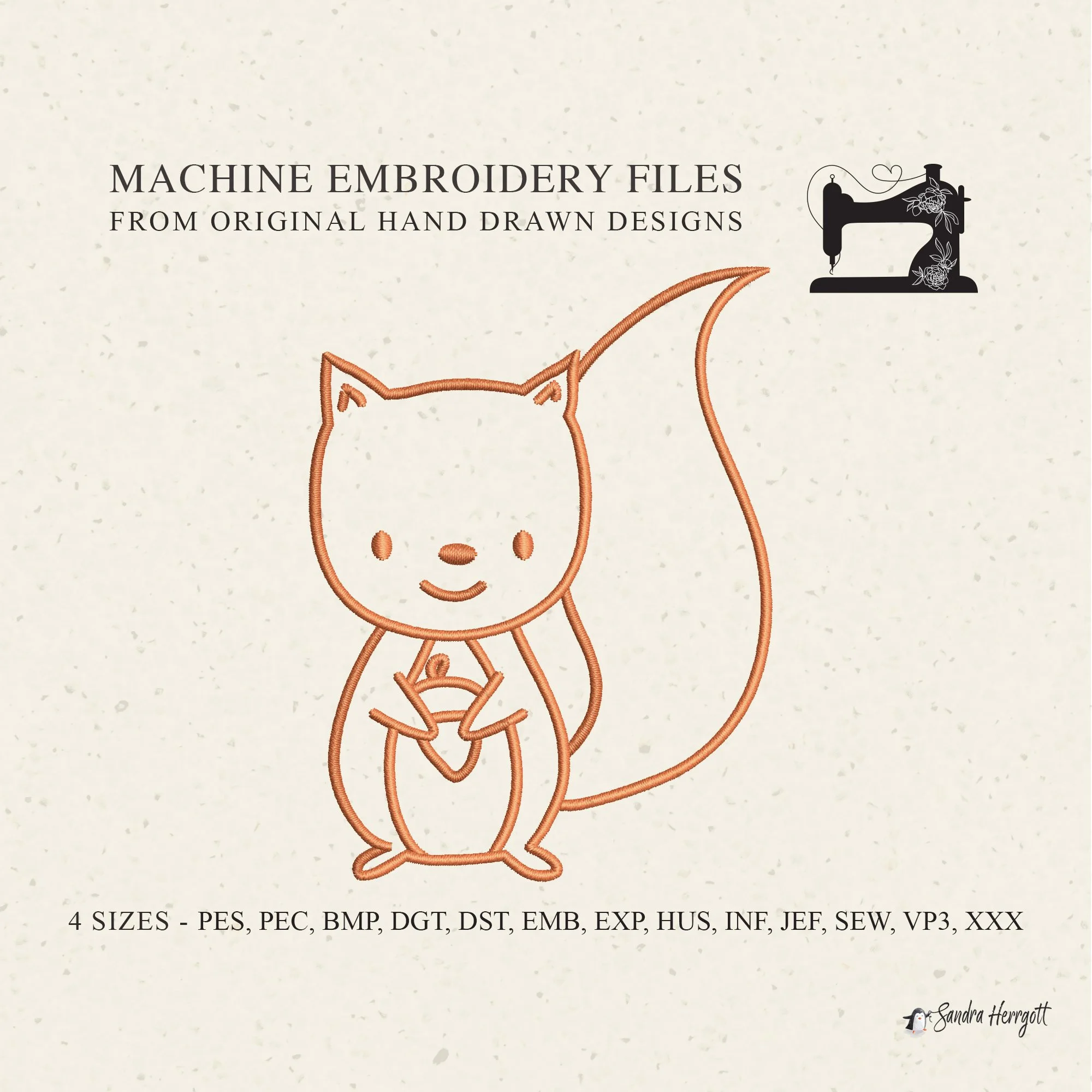 Squirrel machine embroidery template design pattern file