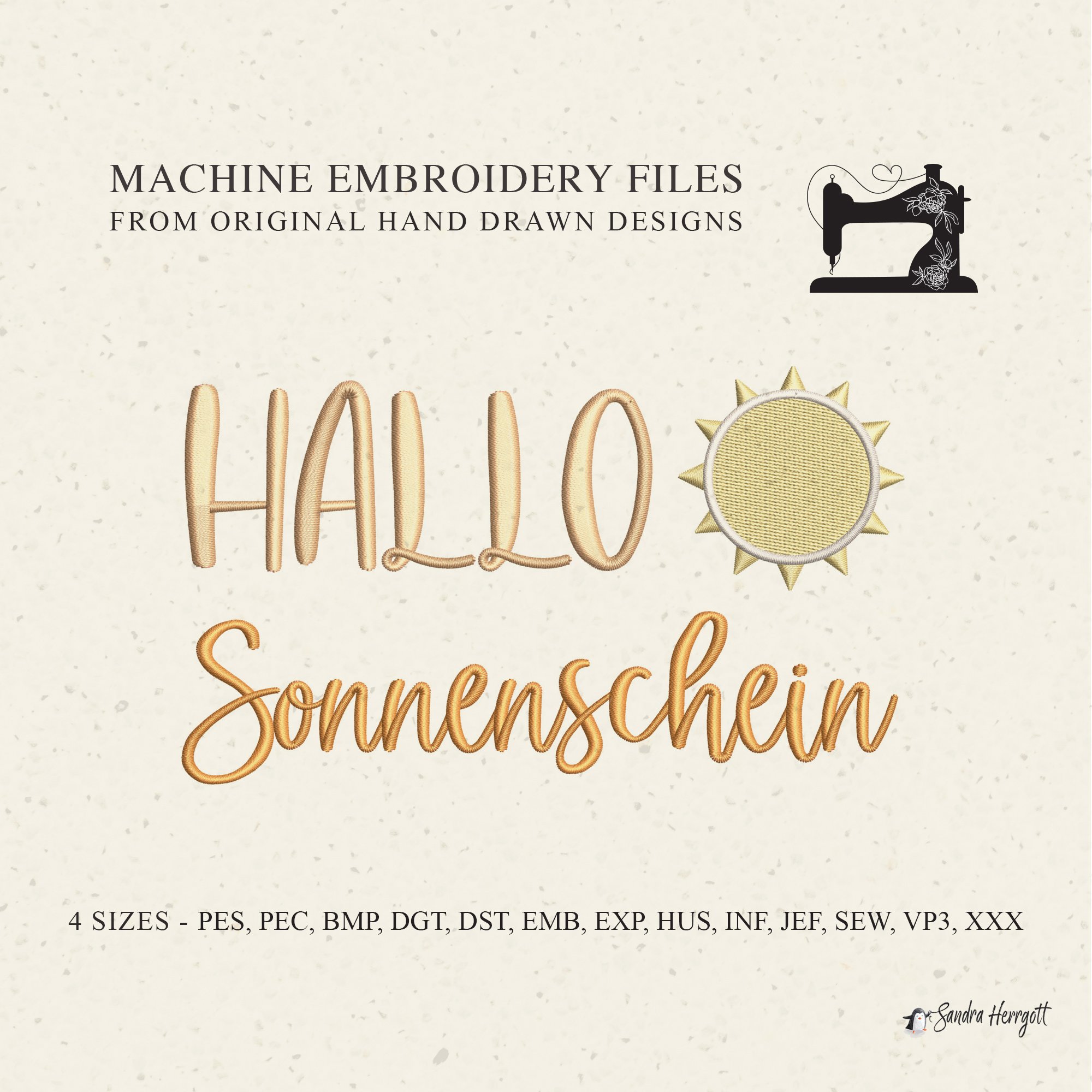 GERMAN Hello Sunshine machine embroidery design pattern file