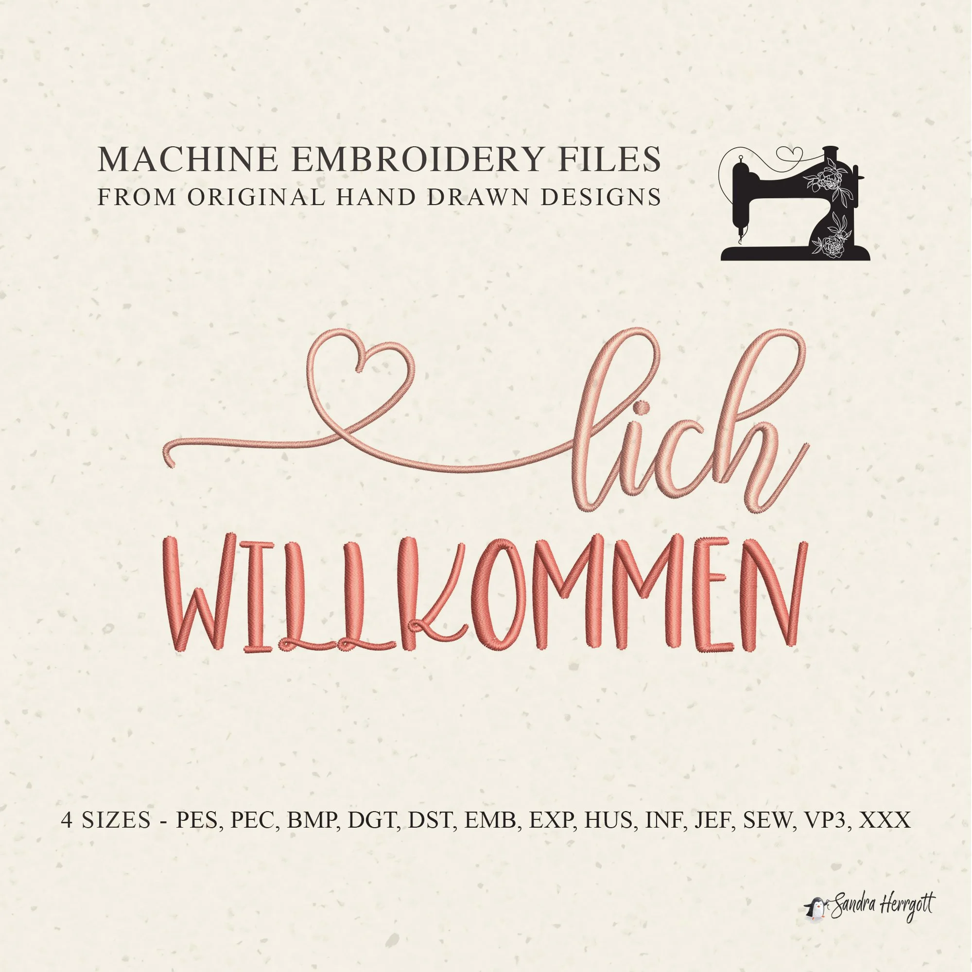 GERMAN Lich Willkommen machine embroidery design pattern file