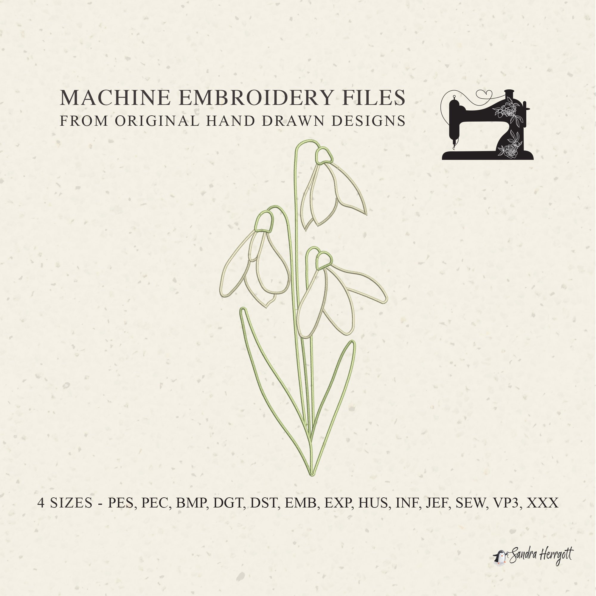 Spring Snowdrop Florals 01 machine embroidery design pattern file