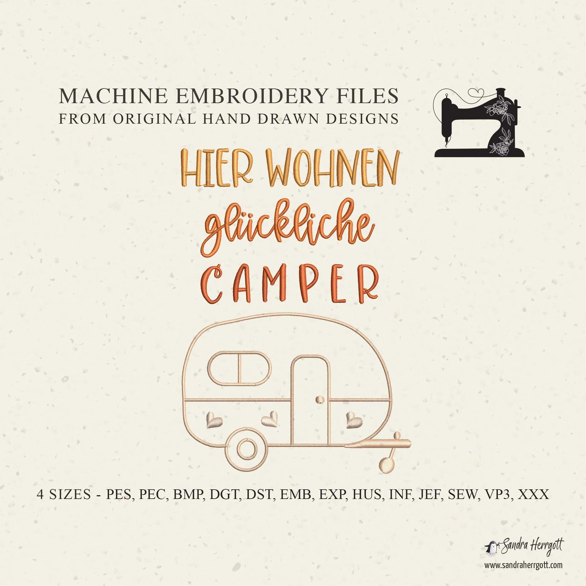 GERMAN Happy campers live here machine embroidery design pattern file