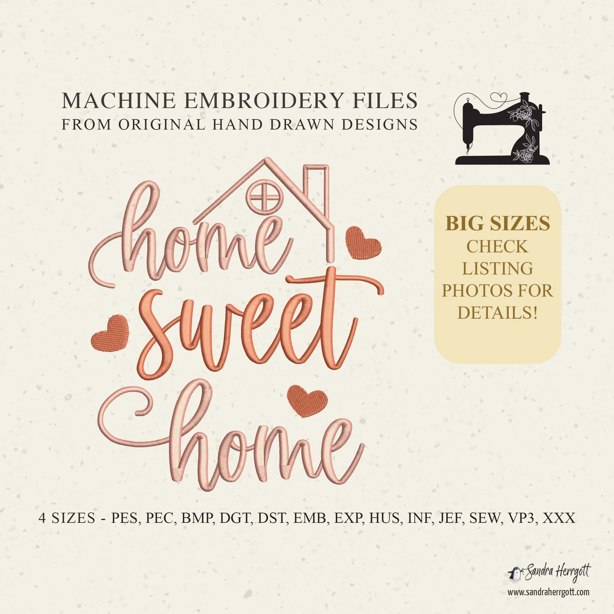 Big Size Home sweet home machine embroidery design pattern file