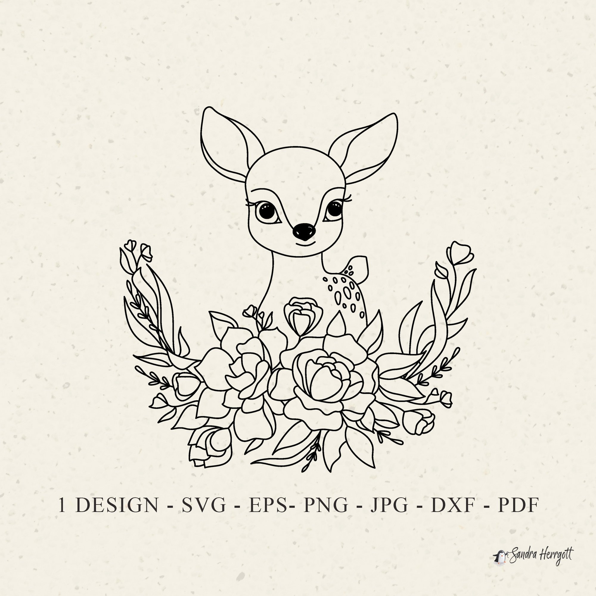 Floral Deer Plotter File Svg Dxf Png Jpg Eps Pdf