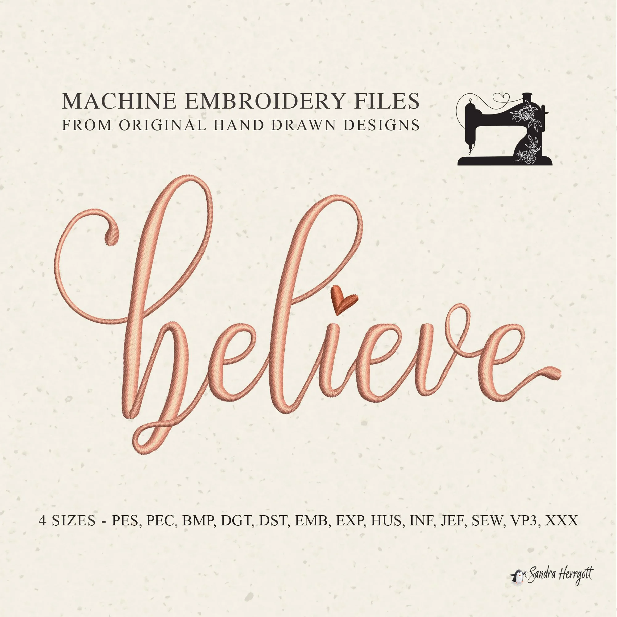 Believe quote machine embroidery design pattern file