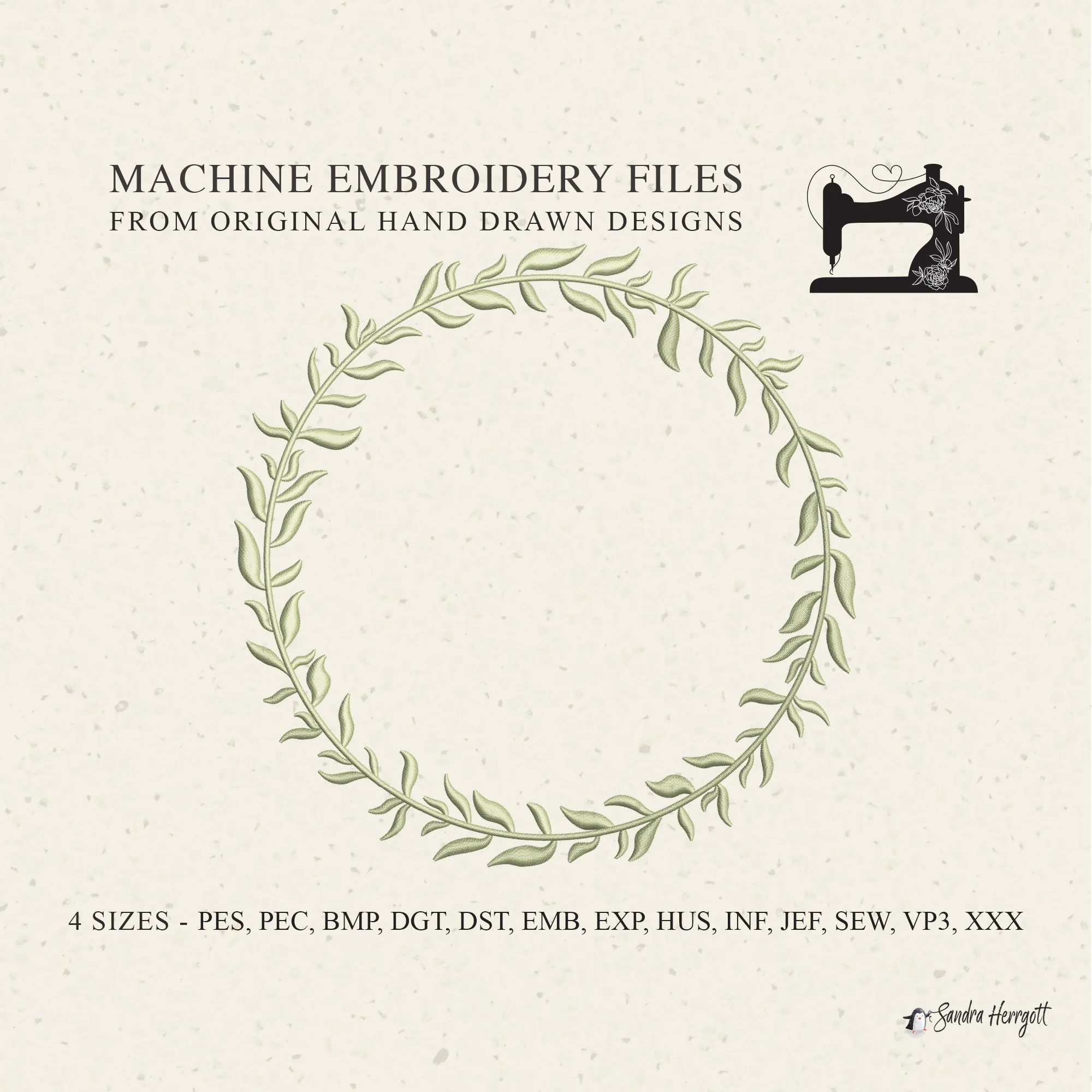 Leaf Wreath machine embroidery design pattern file