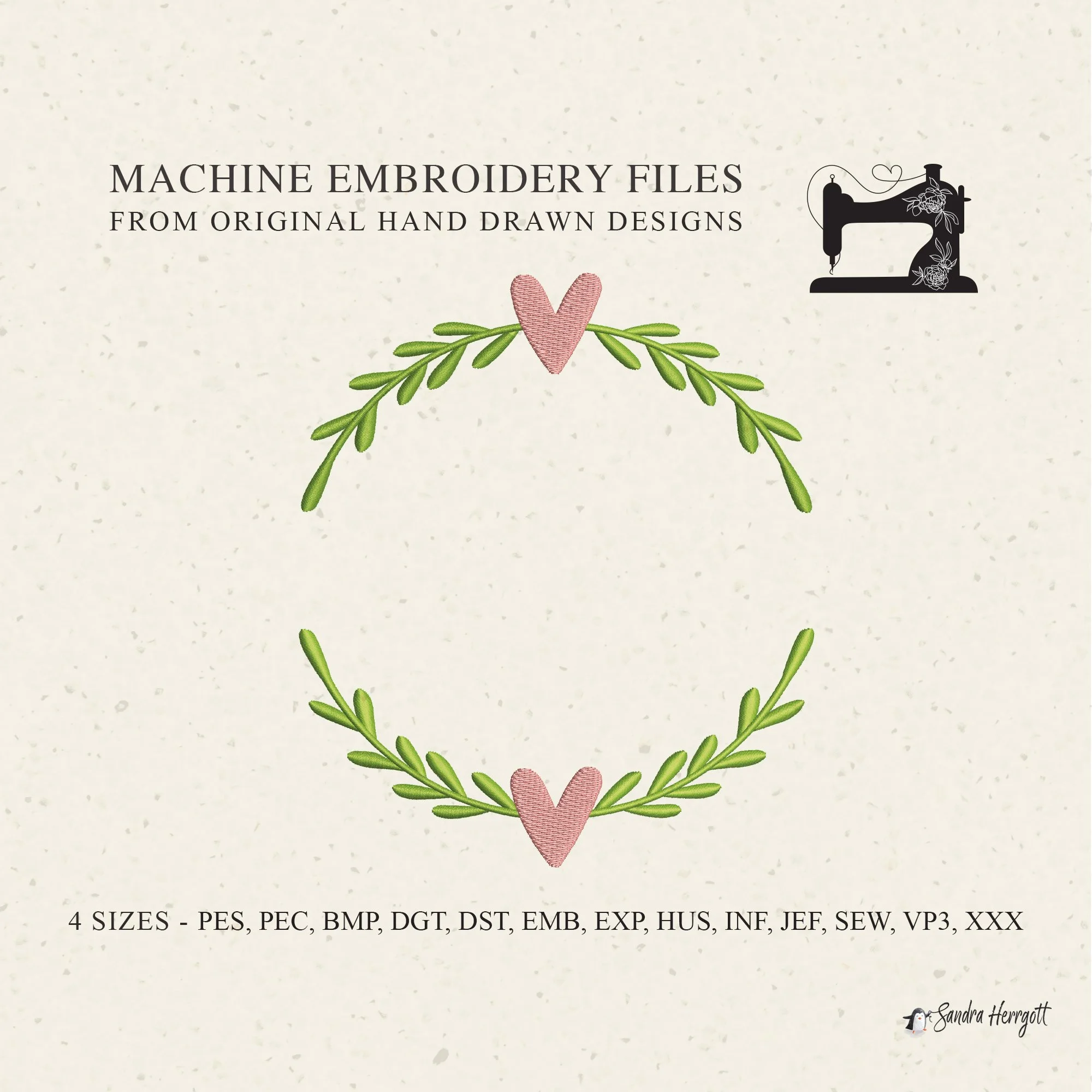 Heart Wreath 4 machine embroidery design pattern file