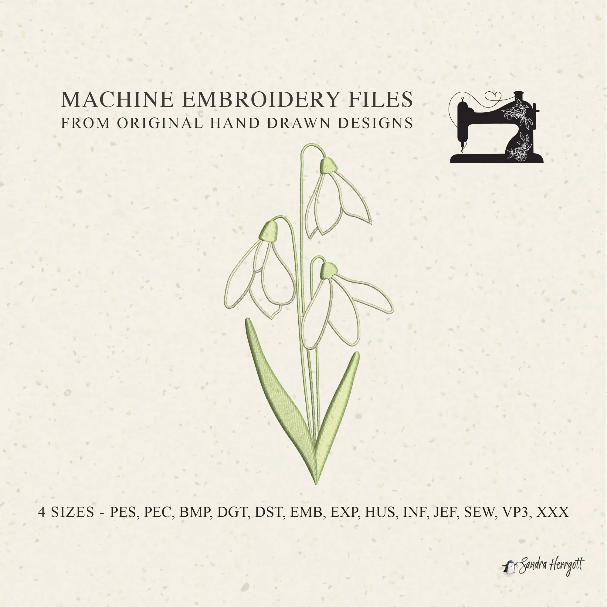 Spring Snowdrop Florals 02 machine embroidery design pattern file