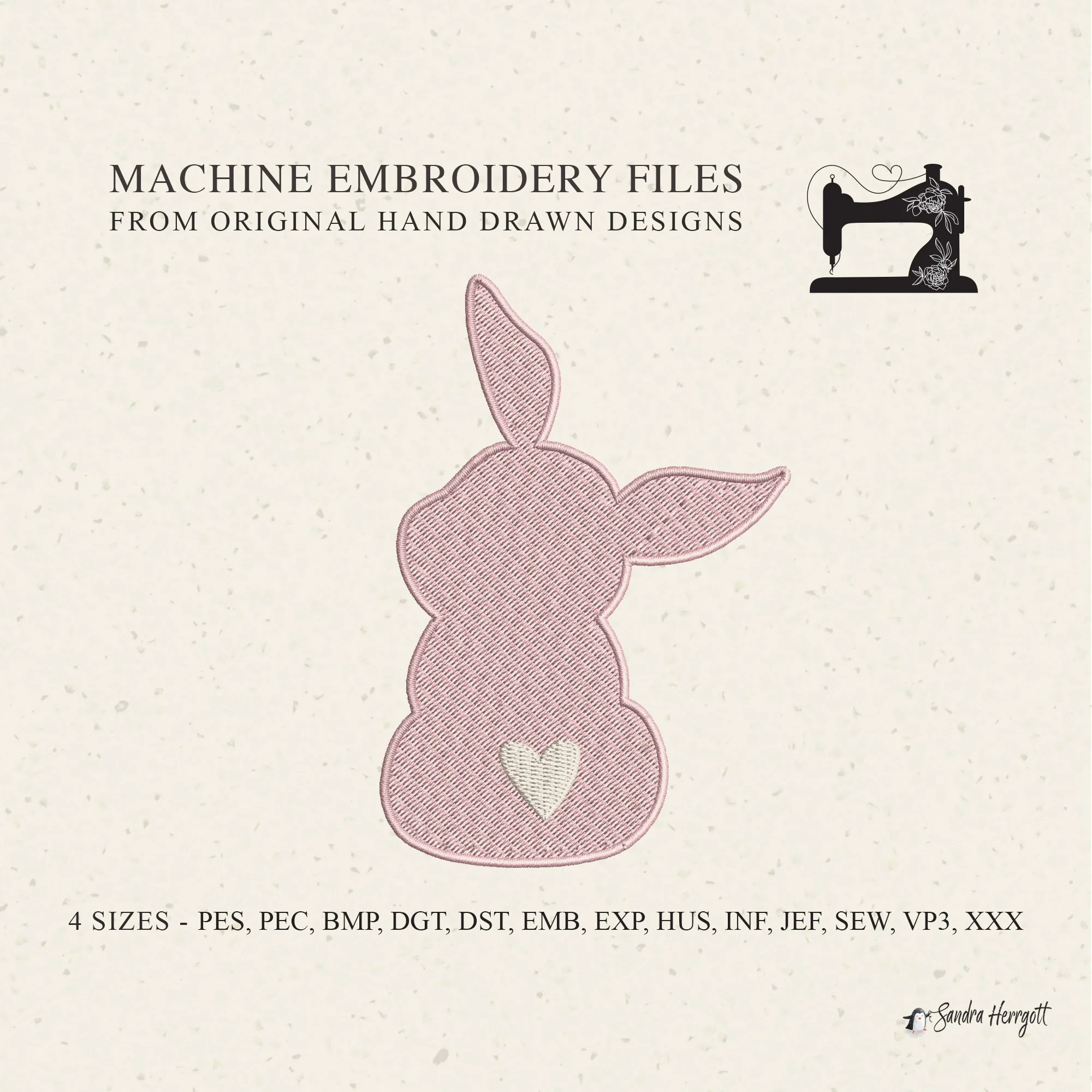 Bunny Heart machine embroidery design pattern file