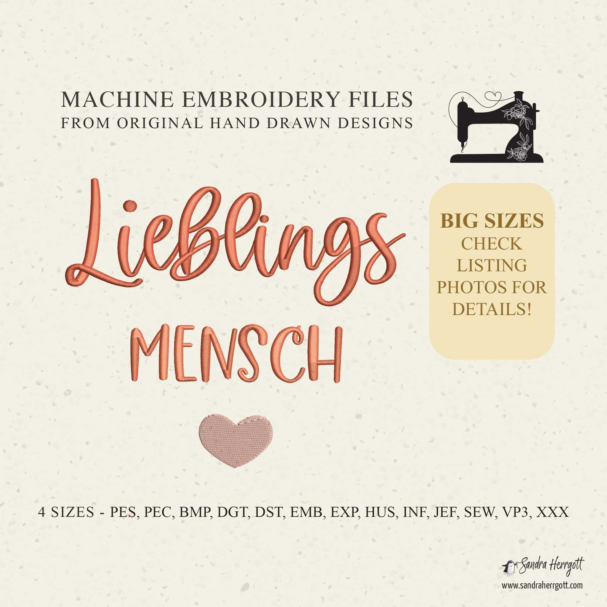 Big Size GERMAN Lieblings Mensch machine embroidery design pattern file