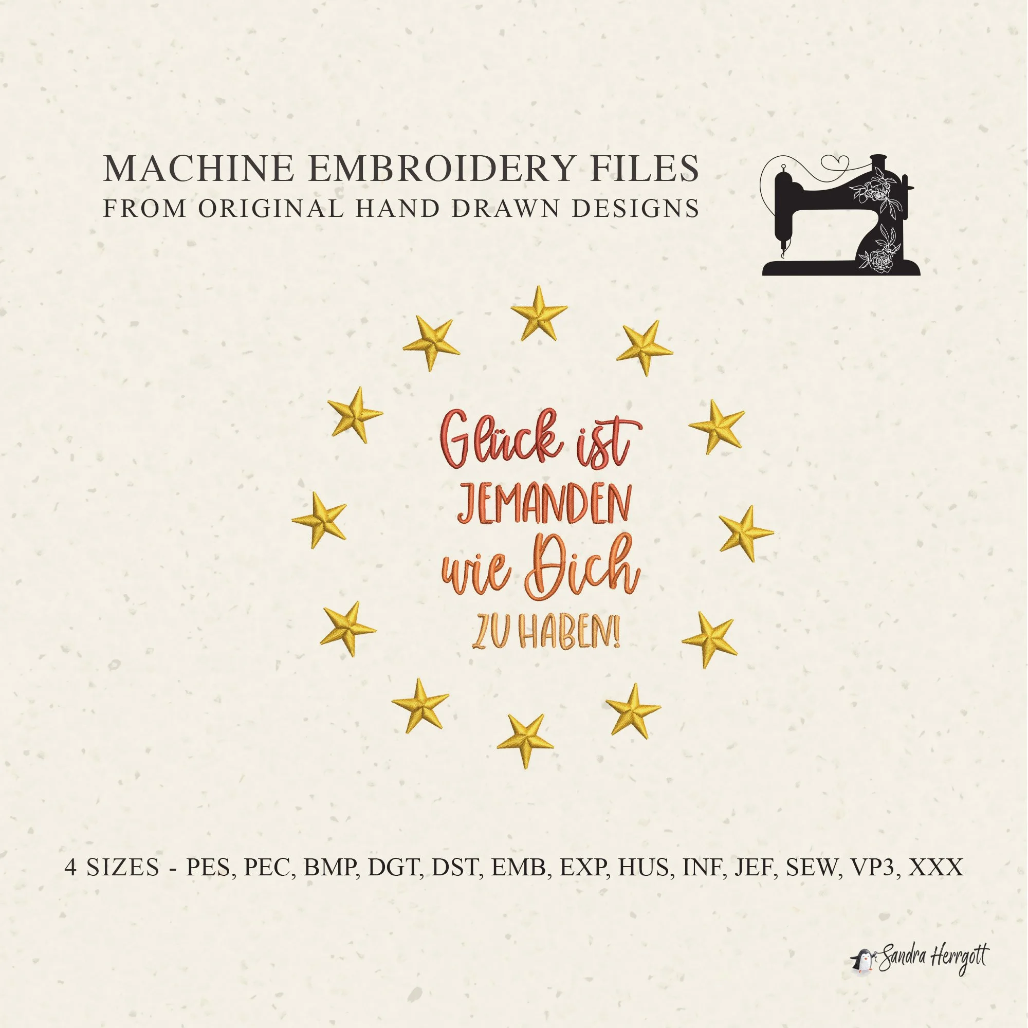 GERMAN Happiness is having someone like you machine embroidery design pattern file