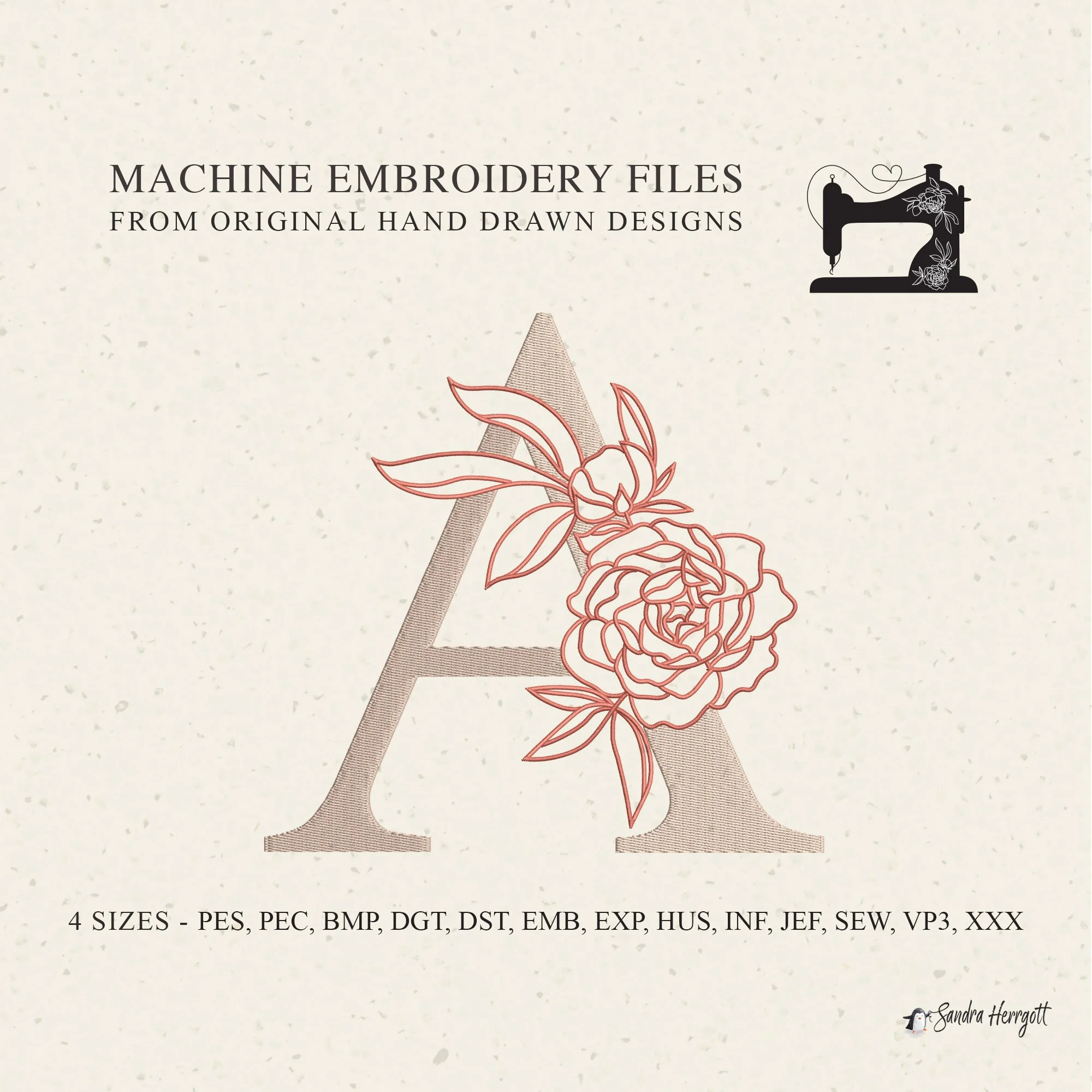 Peony Flower Letter machine embroidery design pattern file