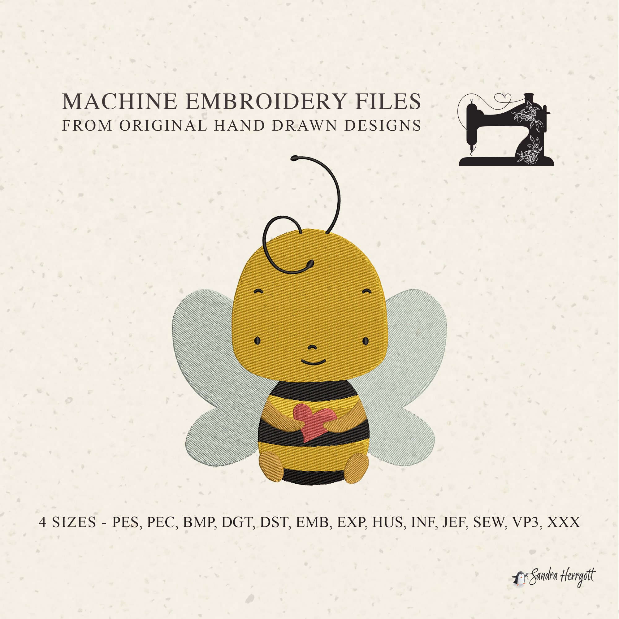 Cute Bumble Bee machine embroidery design pattern file