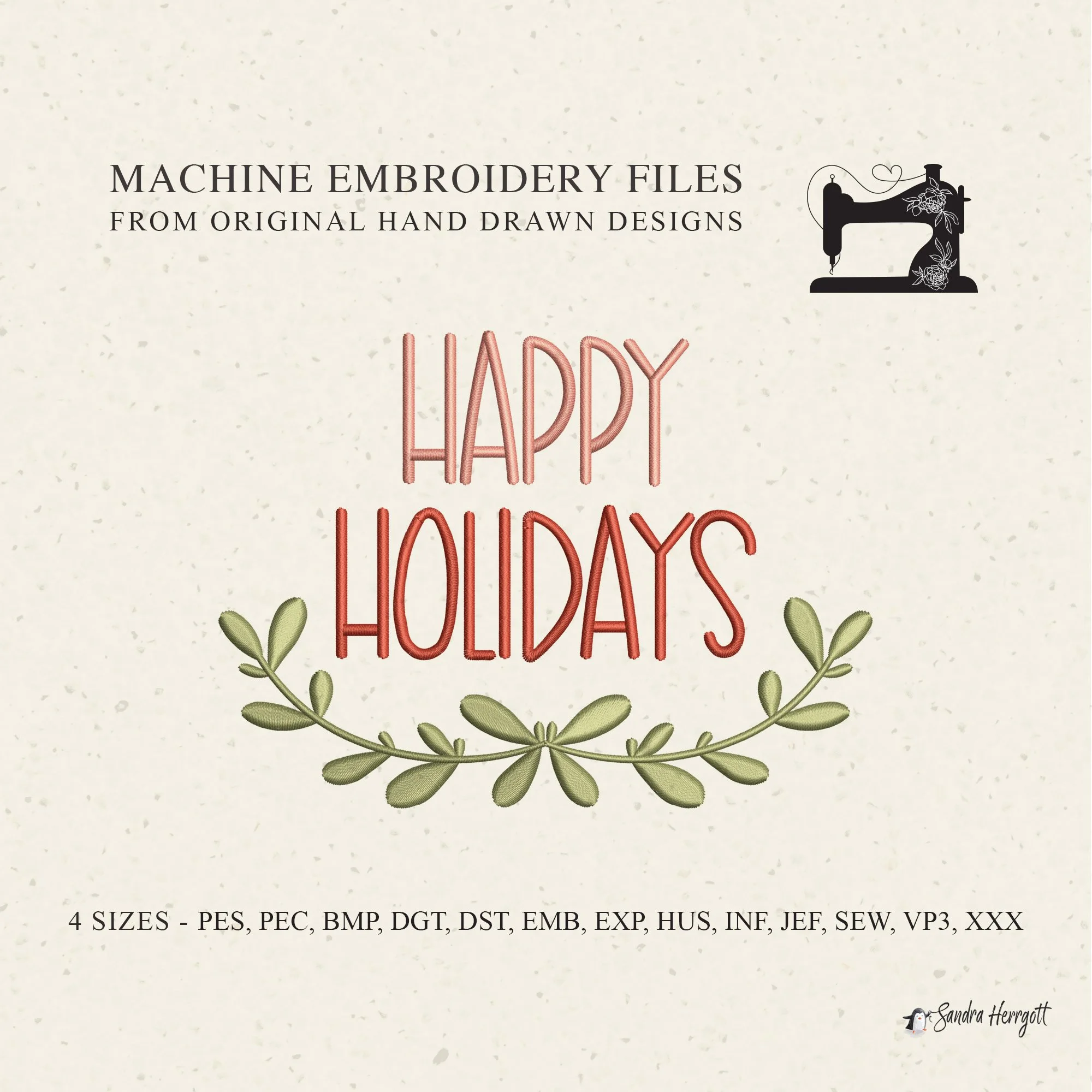 Happy Holidays machine embroidery design pattern file