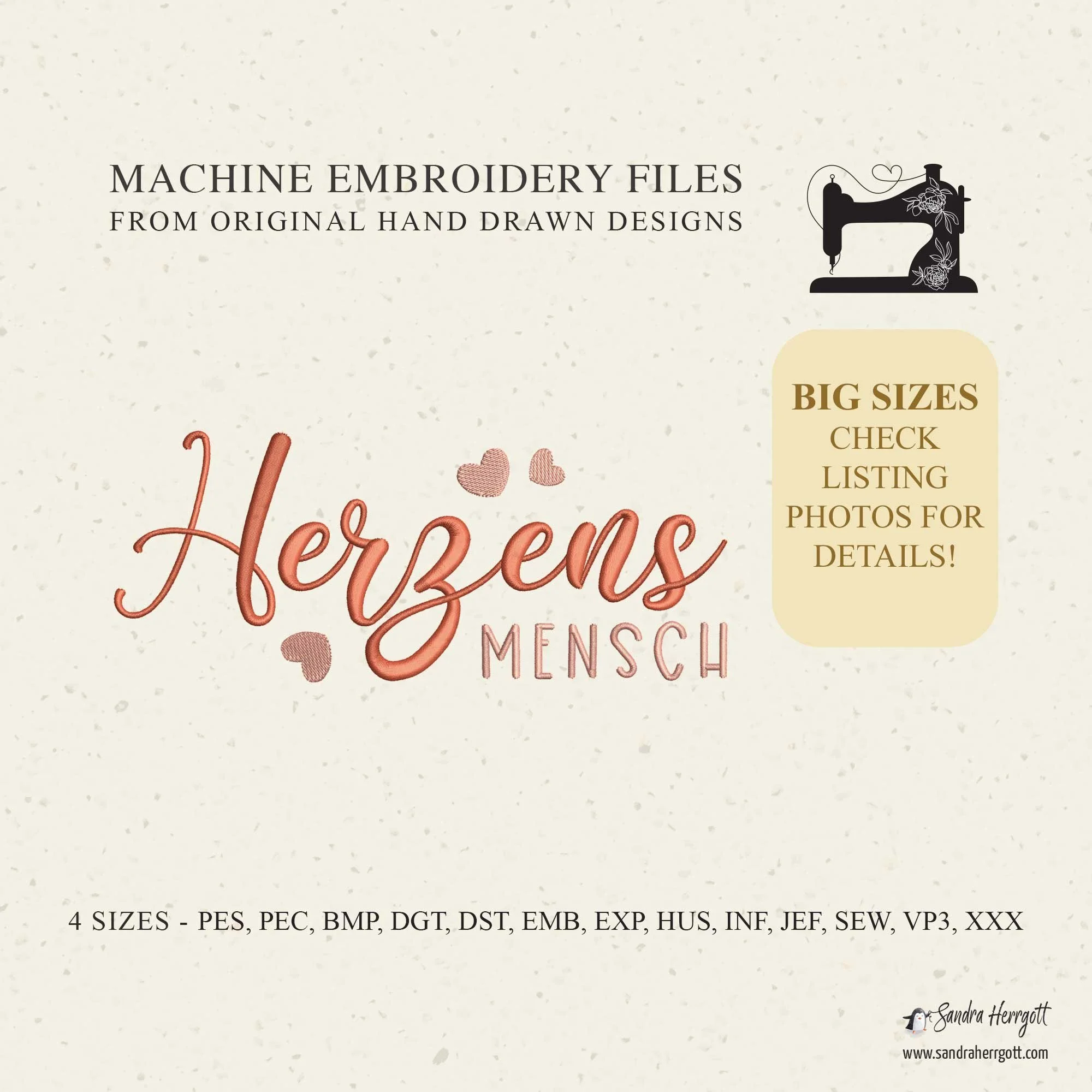 Big Size GERMAN Herzens Mensch machine embroidery design pattern file