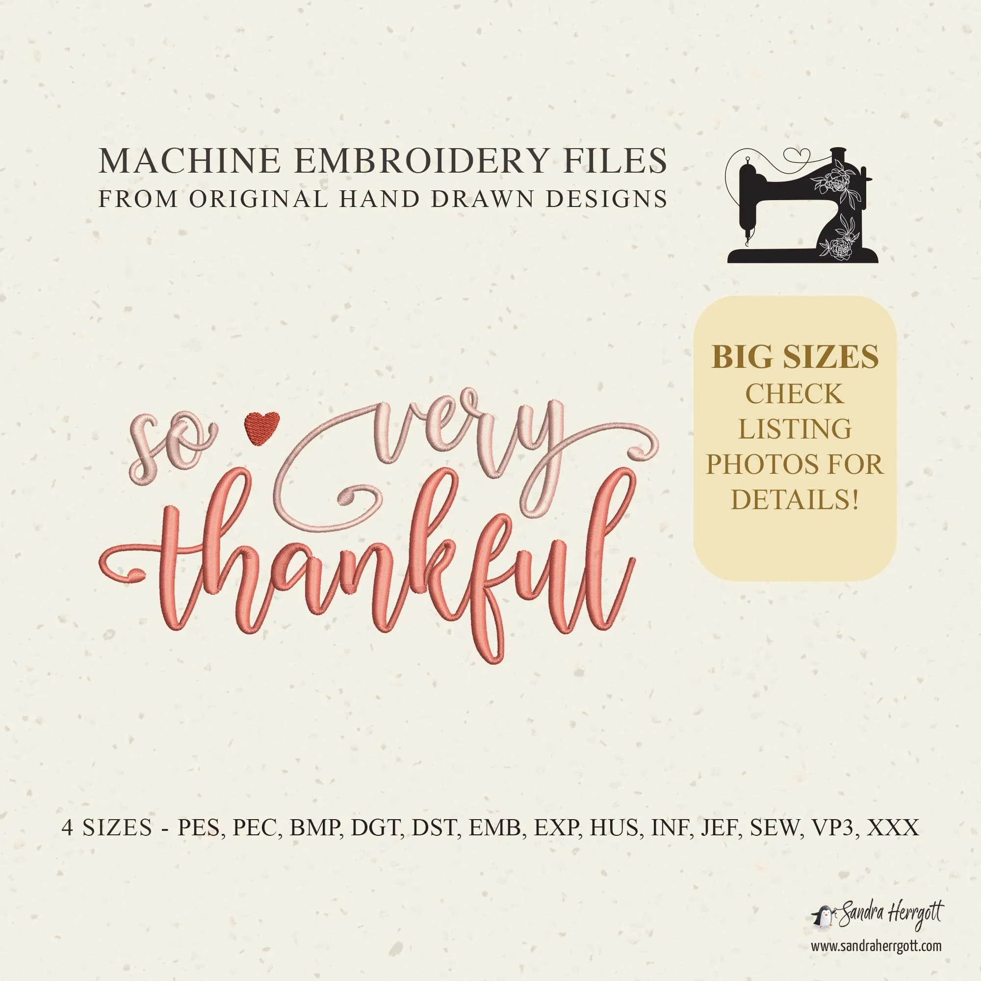 Big Size So very thankful machine embroidery design pattern file