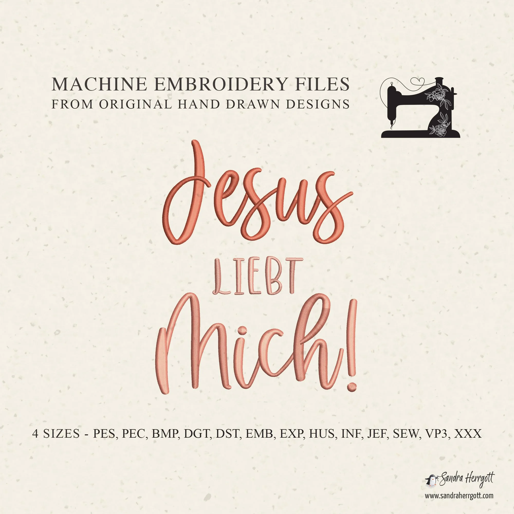 German Jesus liebt mich machine embroidery design pattern file