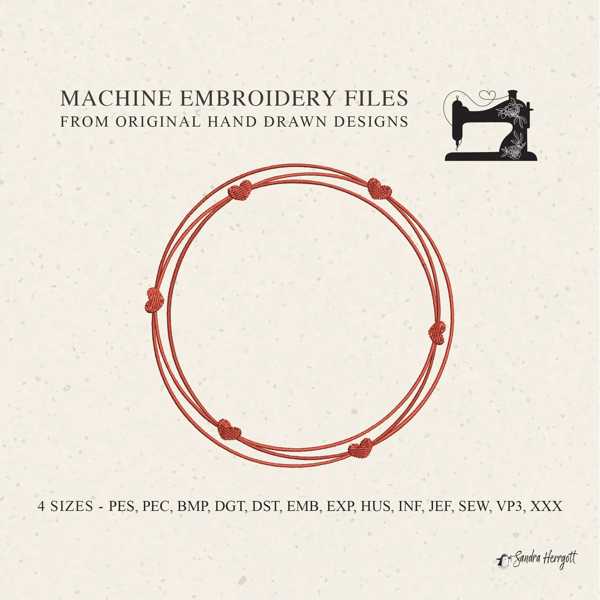 Heart Wreath 2 machine embroidery design pattern file