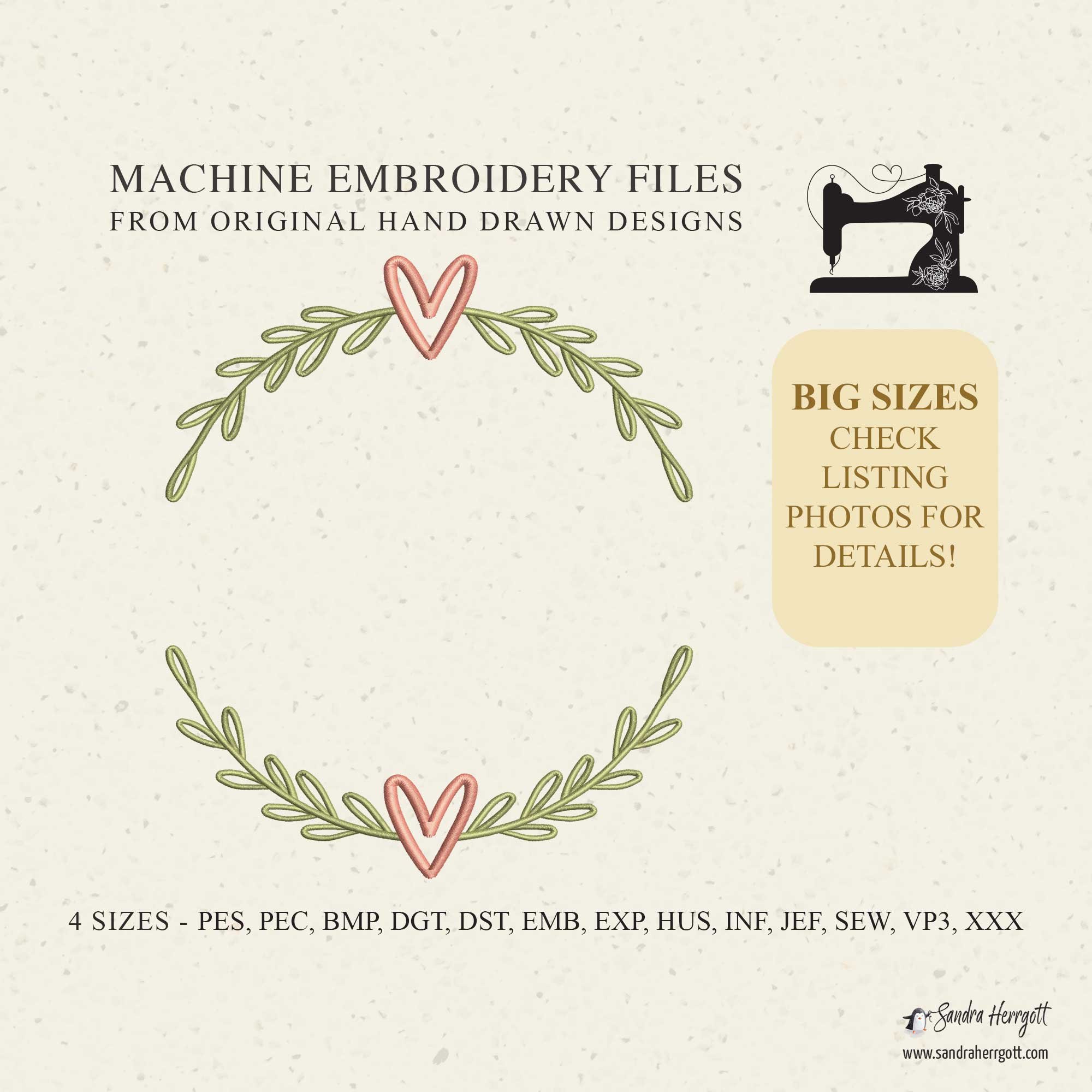 Big Size Wreath Heart machine embroidery design pattern file