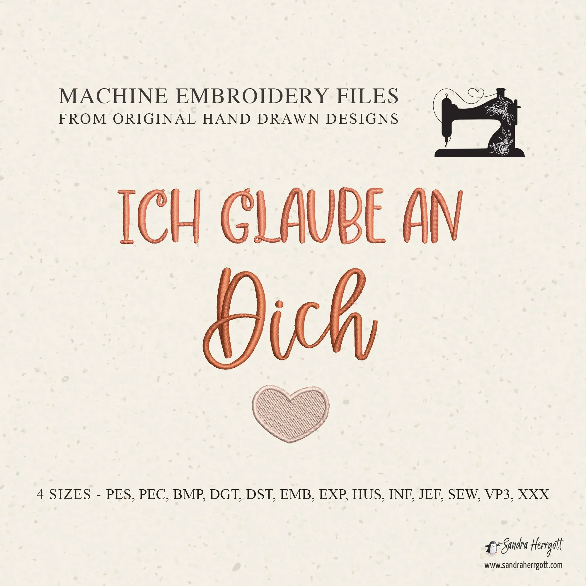GERMAN I believe in you heart machine embroidery design pattern file