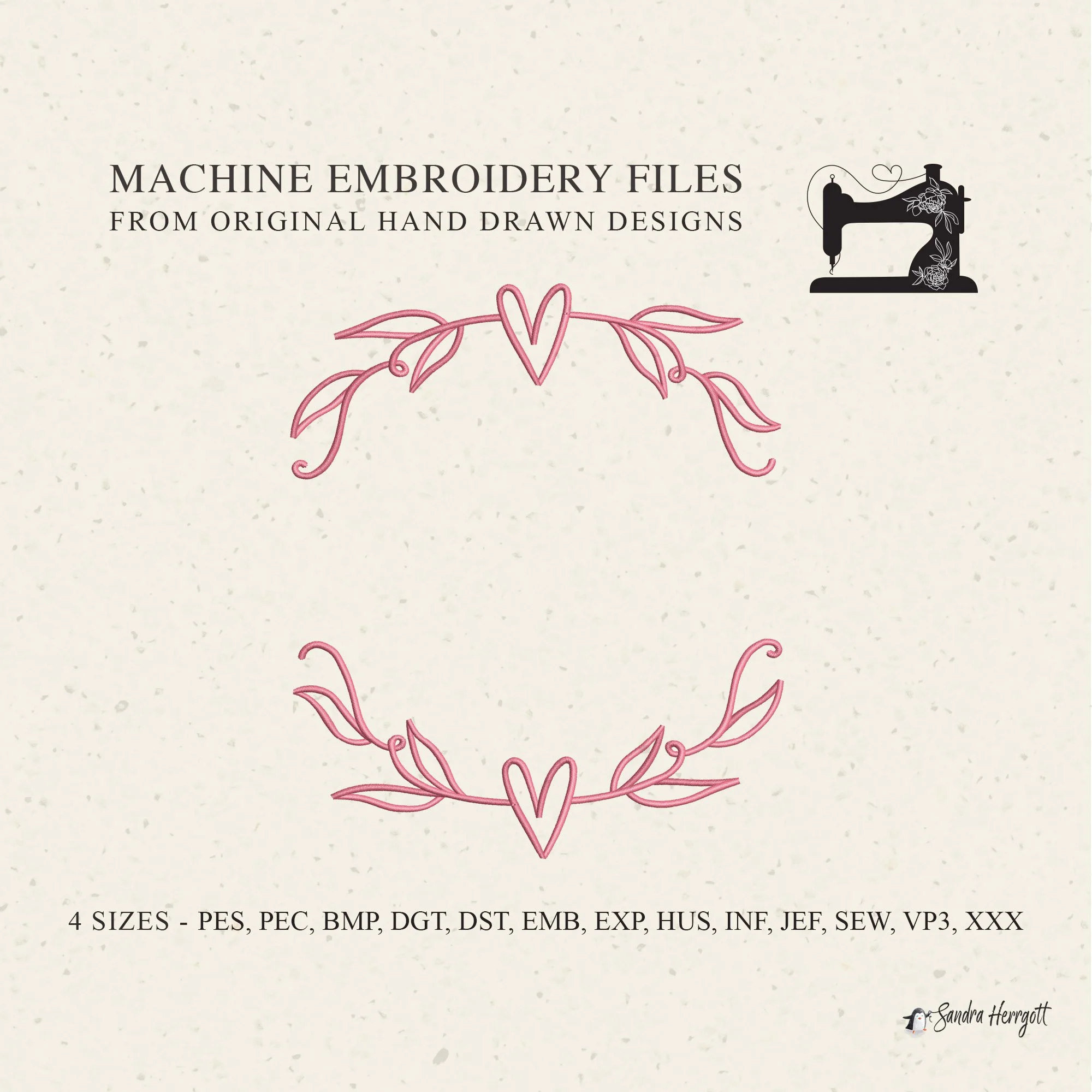 Heart Wreath 3 machine embroidery design pattern file
