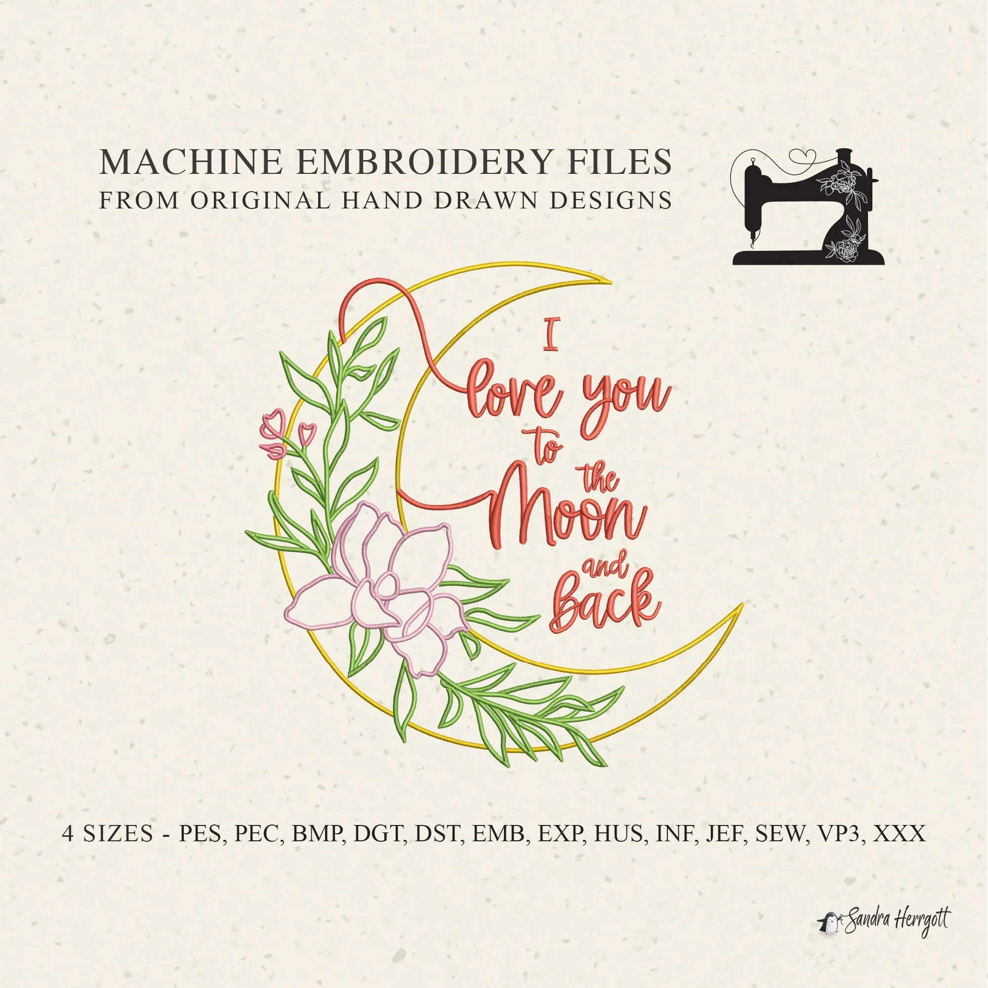 Moon Florals 2 machine embroidery design pattern file