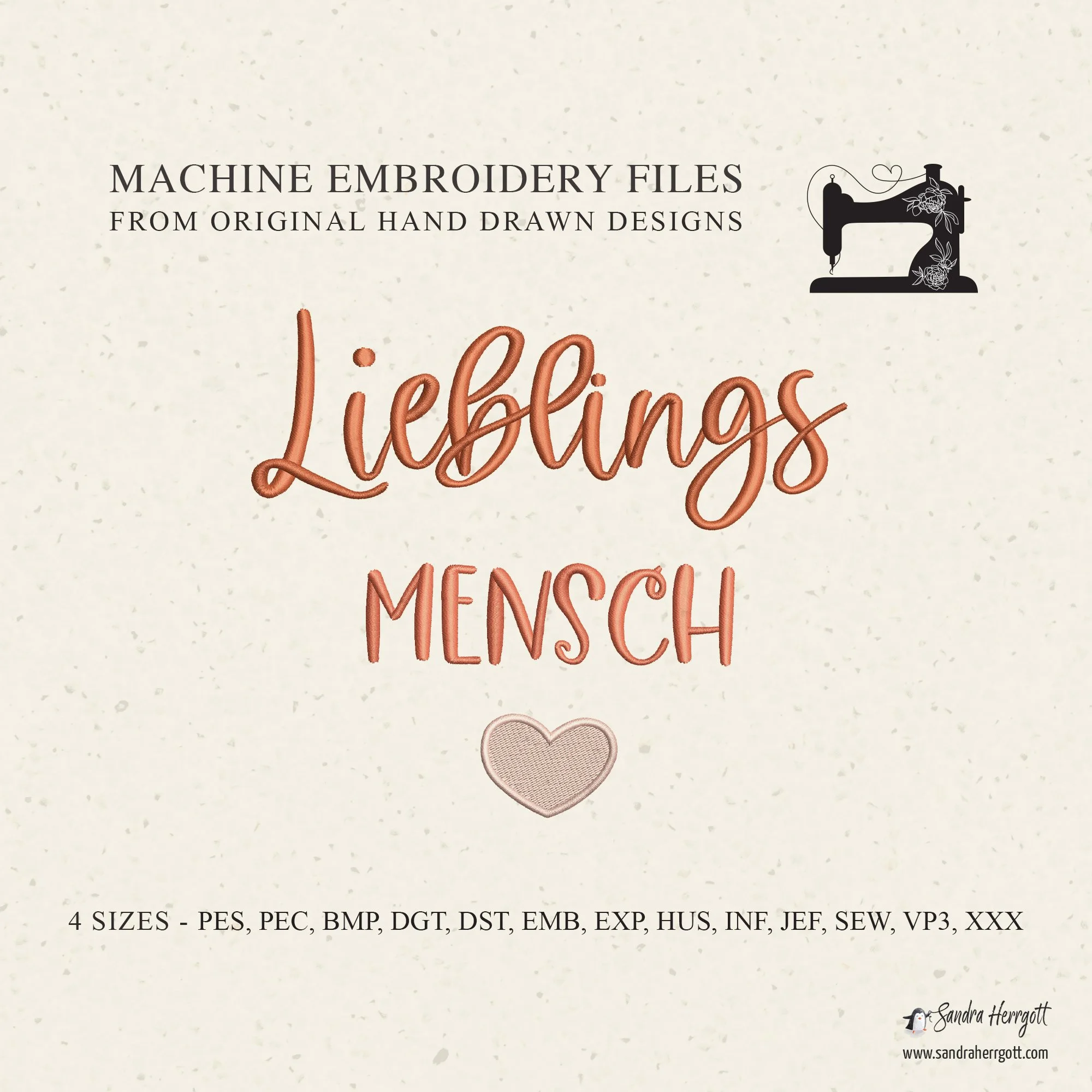 GERMAN Lieblings Mensch machine embroidery design pattern file