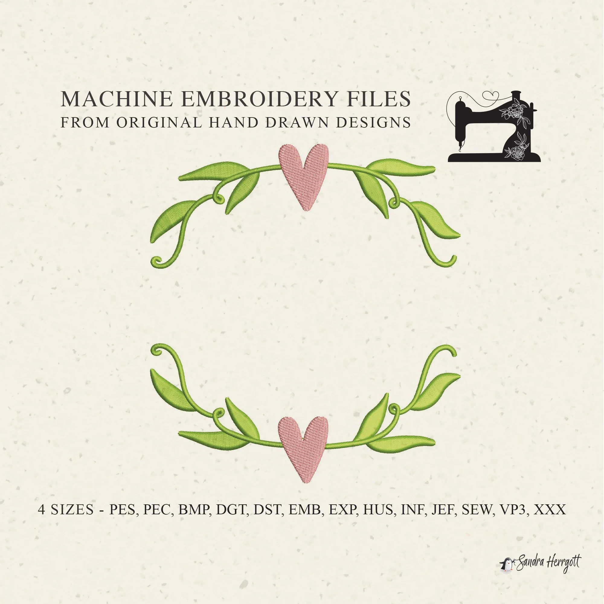 Heart Wreath 5 machine embroidery design pattern file